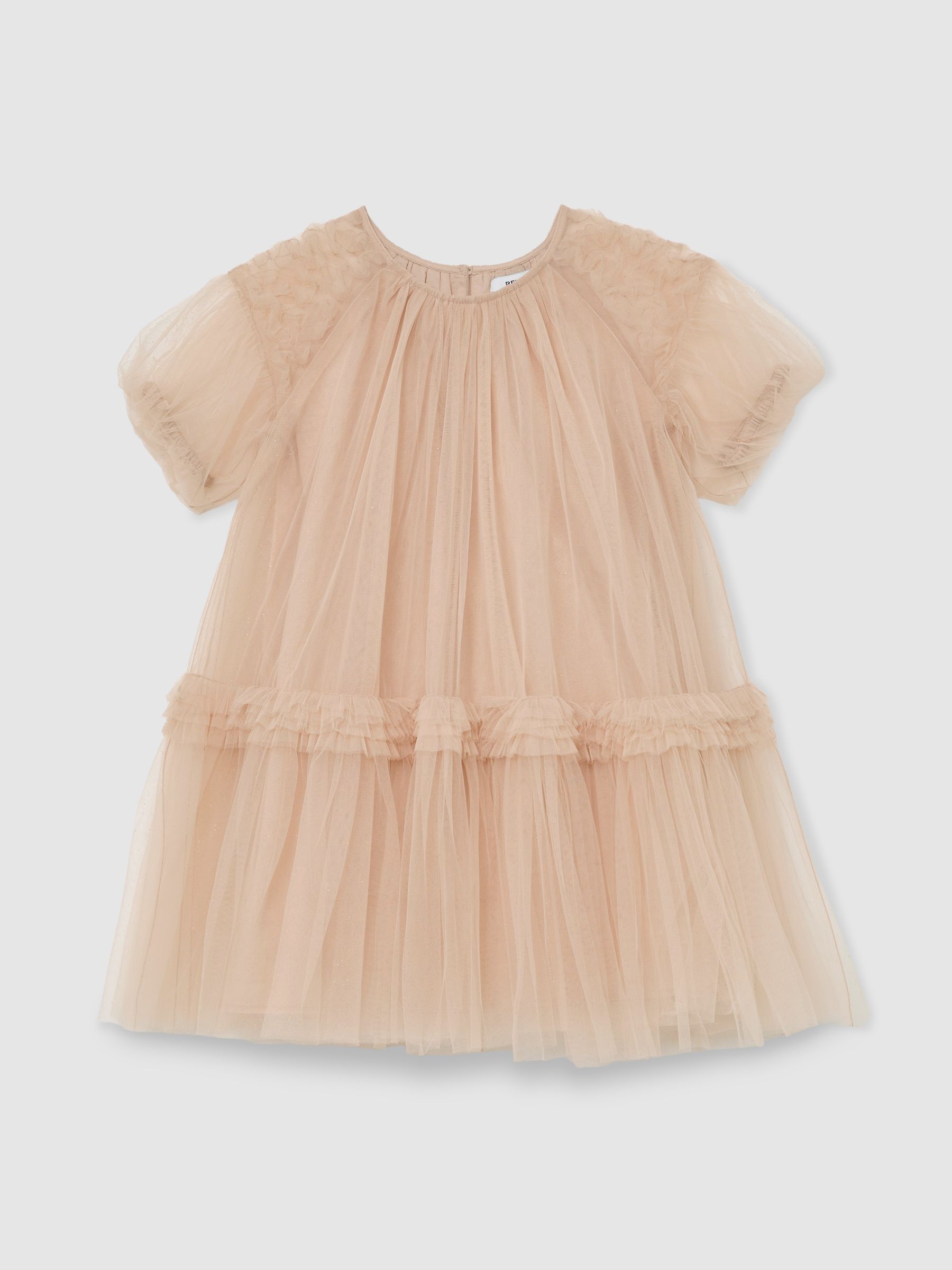 Tulle Ruffle-Detail Dress in Neutral - Image 1 of 4