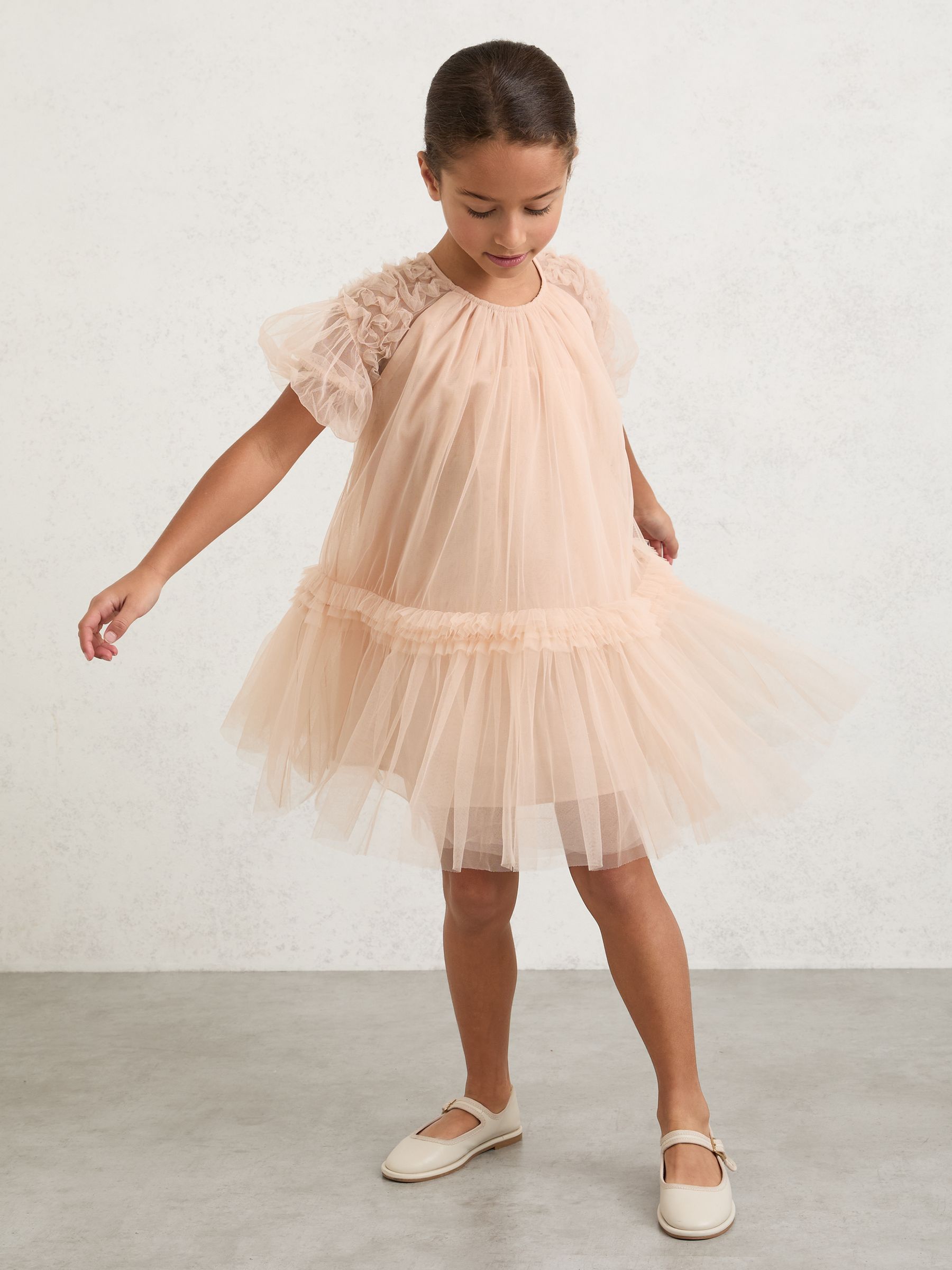 Tulle Ruffle-Detail Dress in Neutral - Image 2 of 4