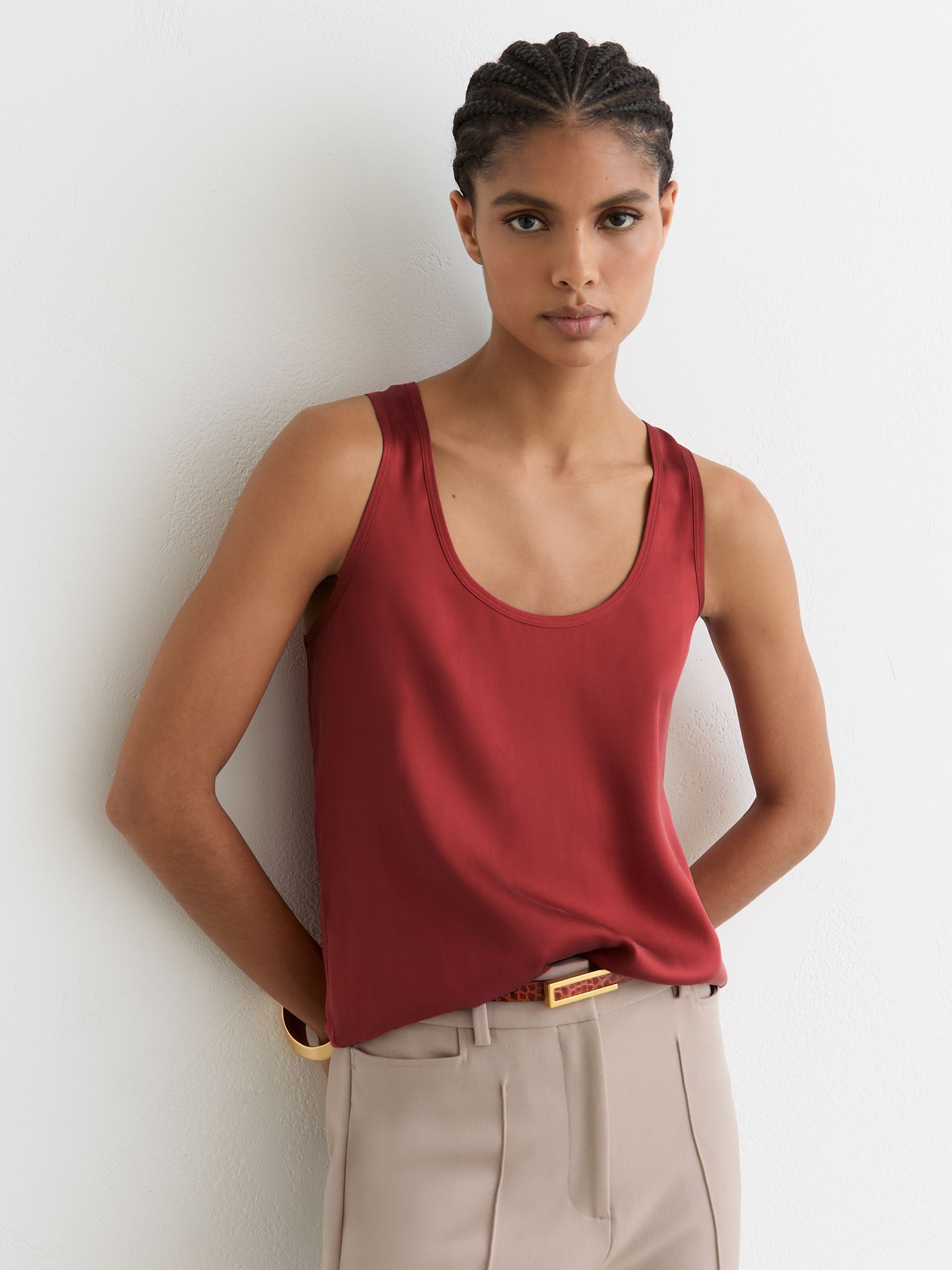 Silk-Front Cami Top in Rose Red - Image 1 of 6