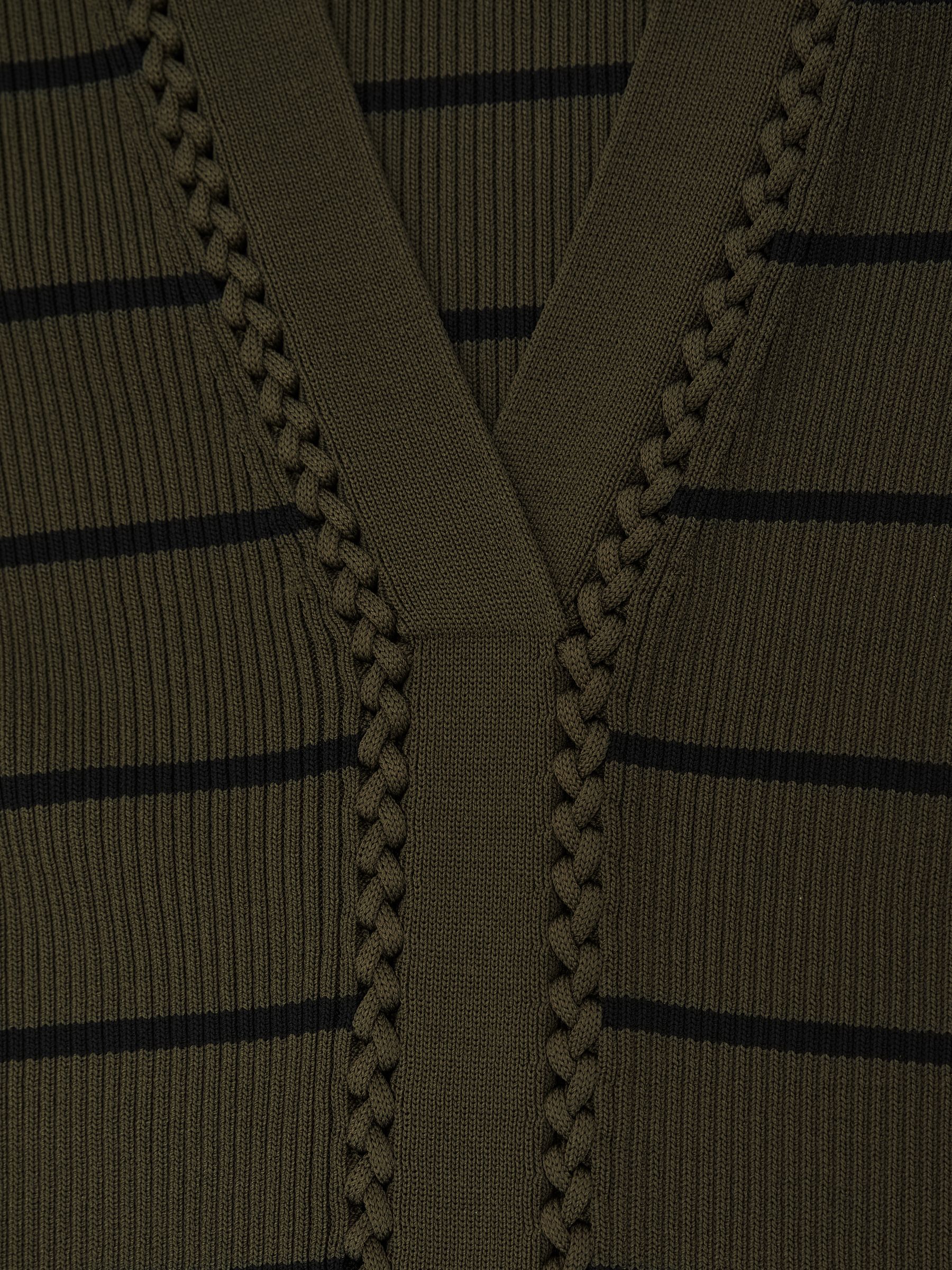 Stripe Craft-Stitch Rib-Knit Top in Khaki Green/Black - image 3