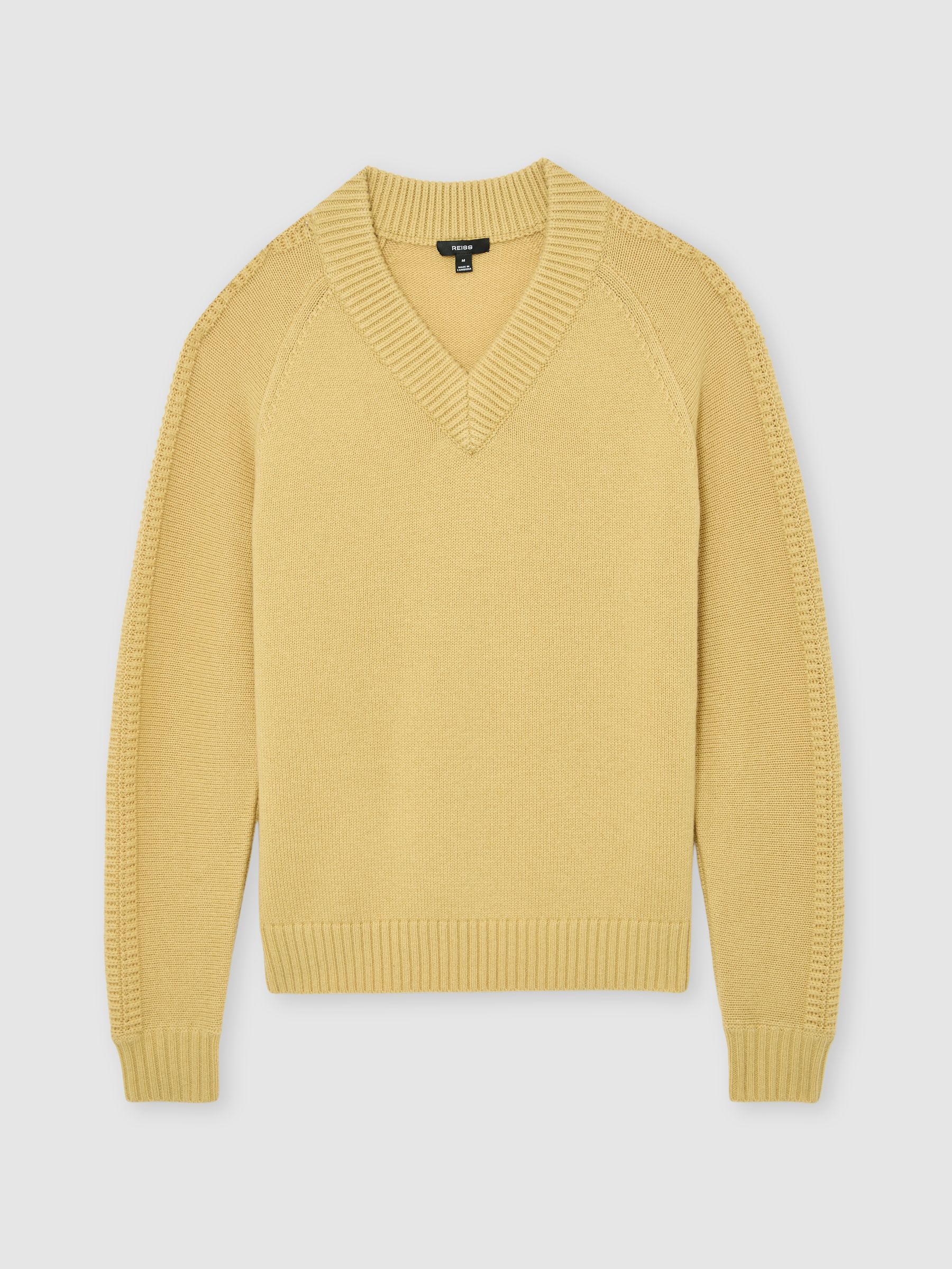Wool-Blend Rib-Detail V-Neck Jumper in Buttercup Yellow - Image 2 of 9