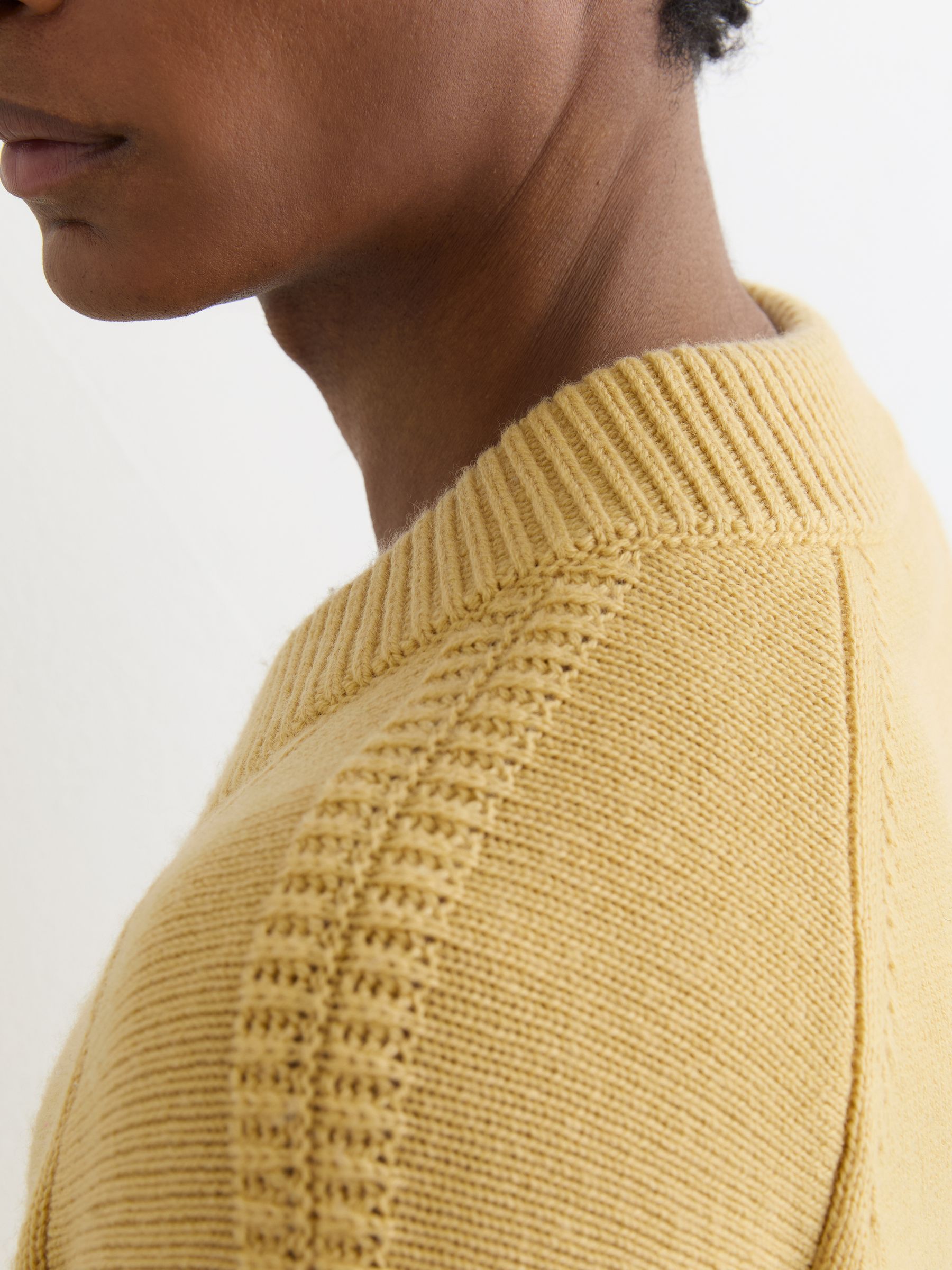 Wool-Blend Rib-Detail V-Neck Jumper in Buttercup Yellow - Image 4 of 9