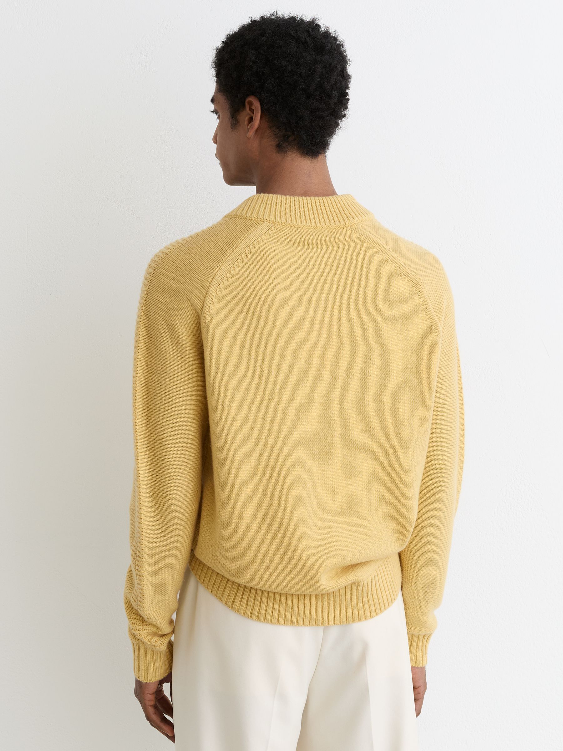 Wool-Blend Rib-Detail V-Neck Jumper in Buttercup Yellow - image 3