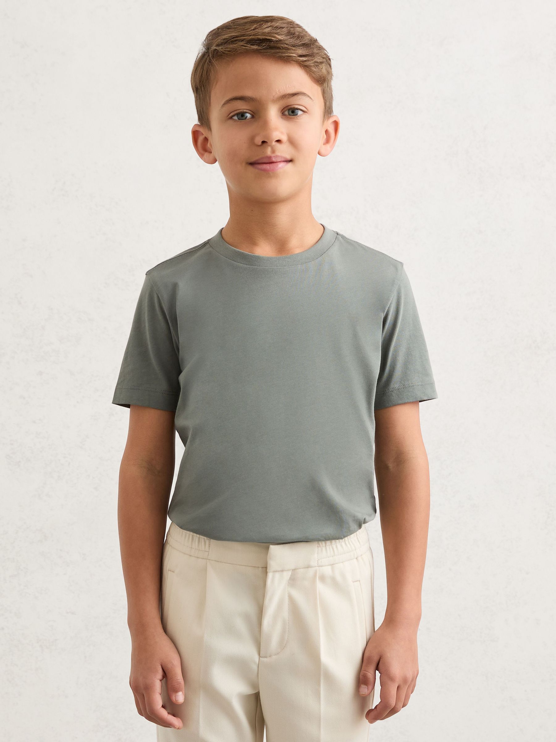 Cotton Crew-Neck T-Shirt in Dark Sage - Image 2 of 5 Cotton Crew-Neck T-Shirt in Dark Sage - Image 2 of 5