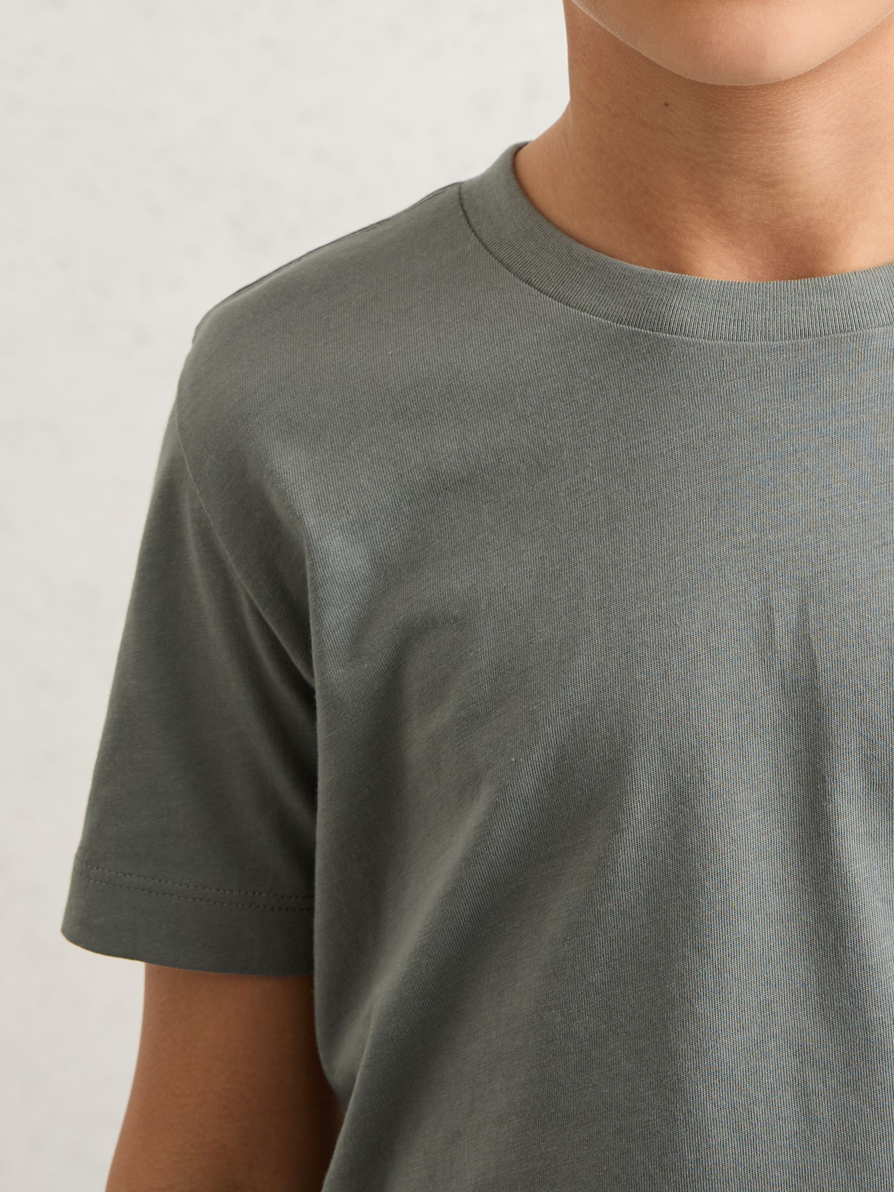 Cotton Crew-Neck T-Shirt in Dark Sage - Image 3 of 5