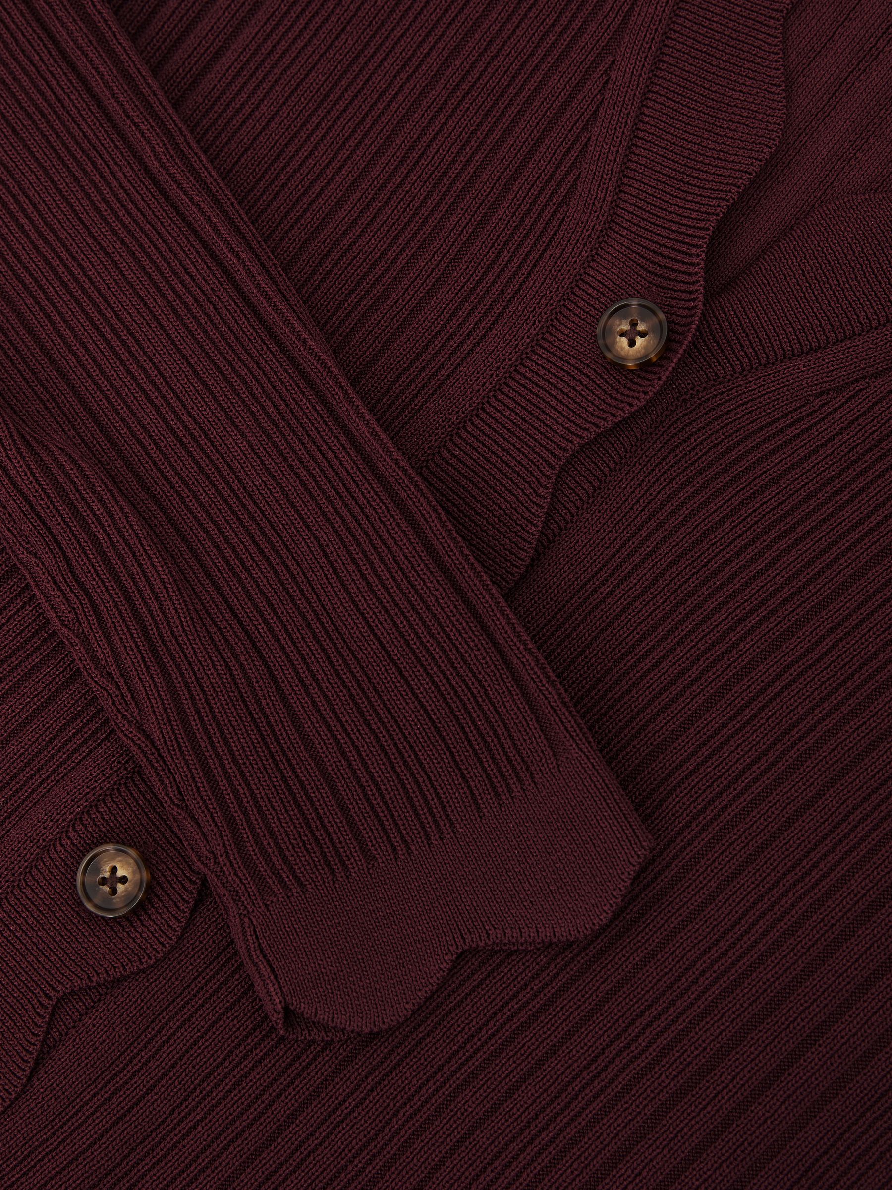Rib-Knit Scallop-Trim Cardigan in Burgundy - Image 6 of 6