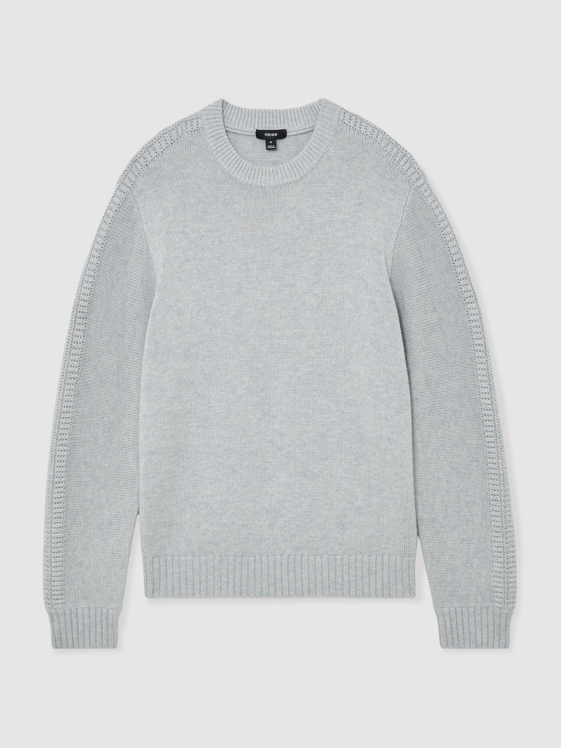Wool-Blend Rib-Detail Crew-Neck Jumper in Soft Grey - image 1