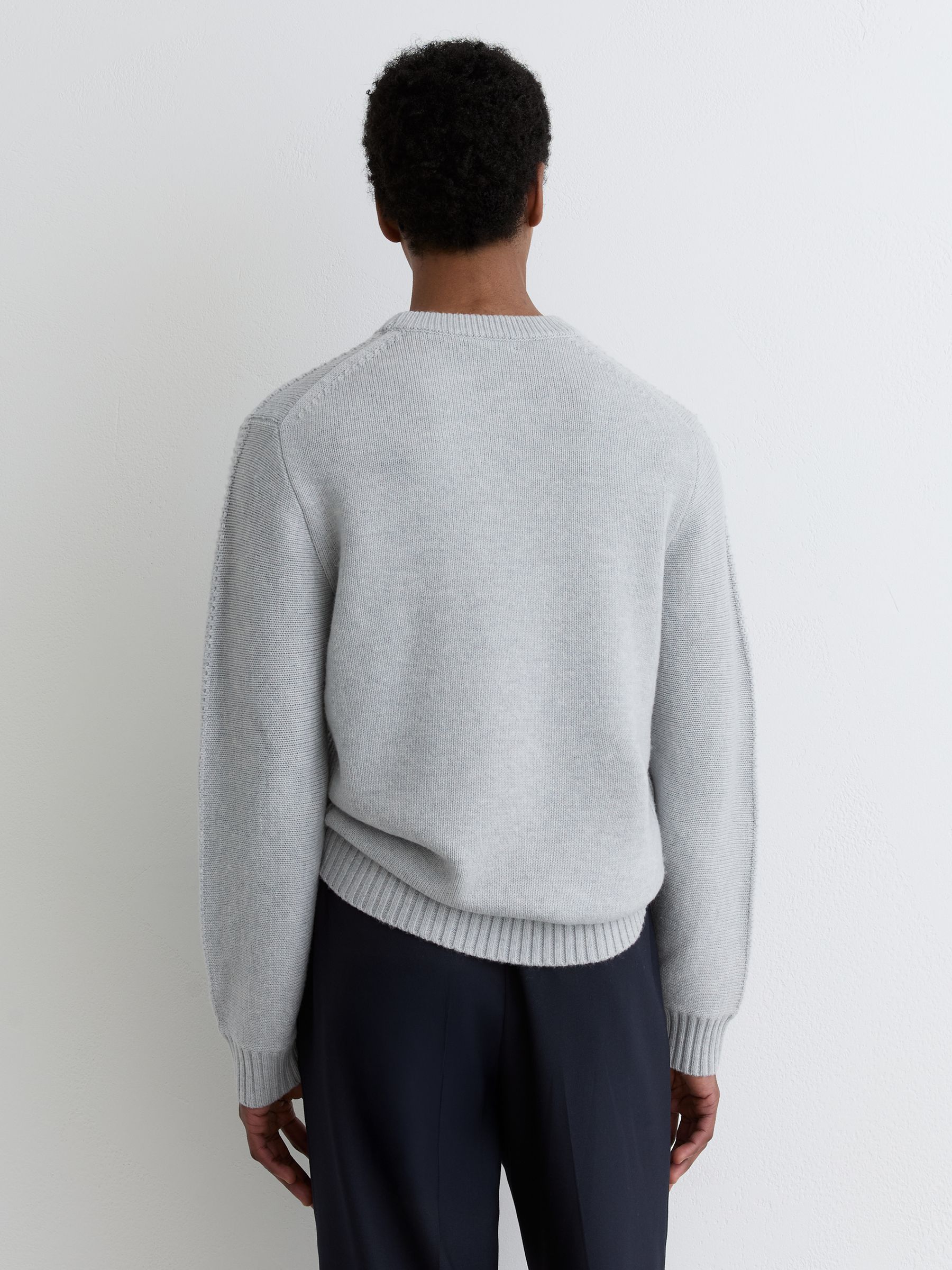 Wool-Blend Rib-Detail Crew-Neck Jumper in Soft Grey - Image 4 of 6