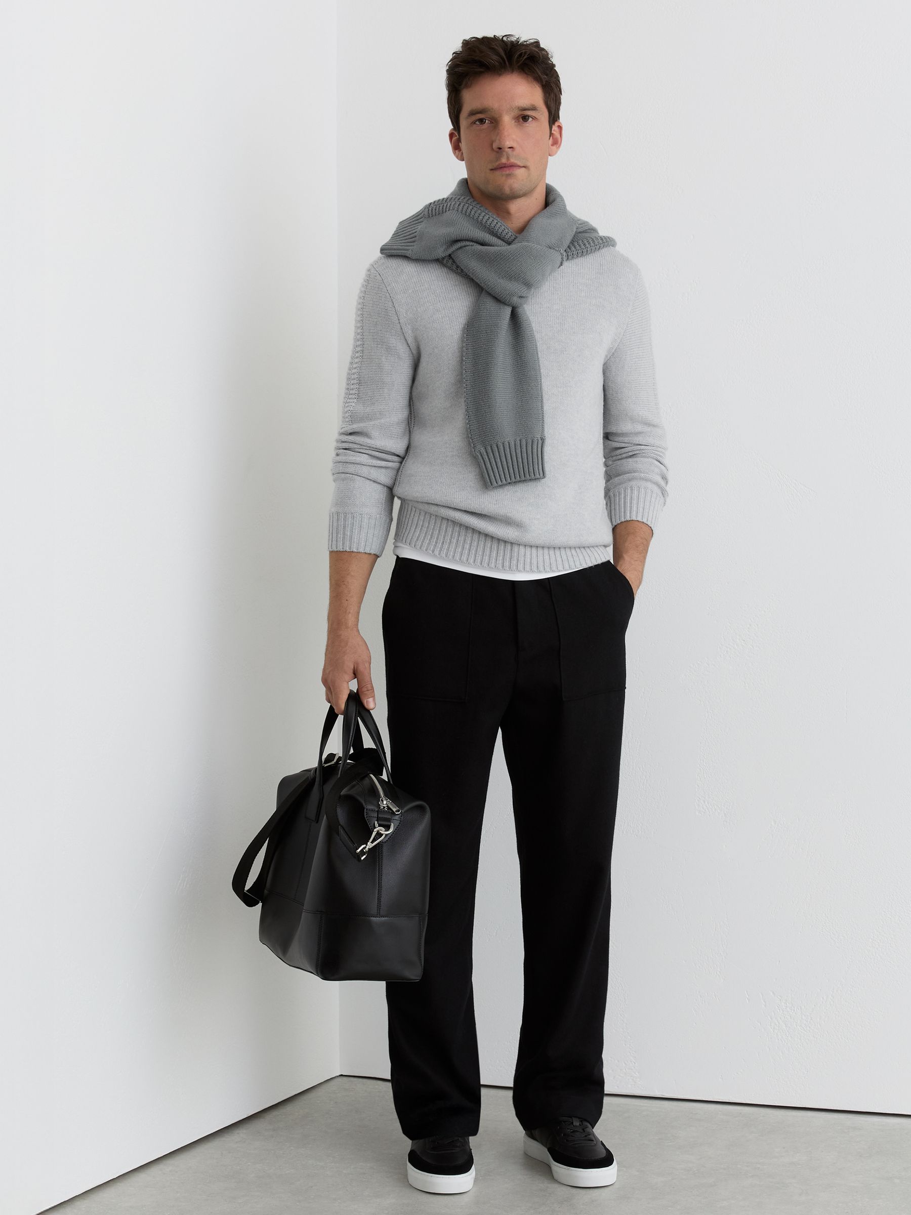 Wool-Blend Rib-Detail Crew-Neck Jumper in Soft Grey - image 4