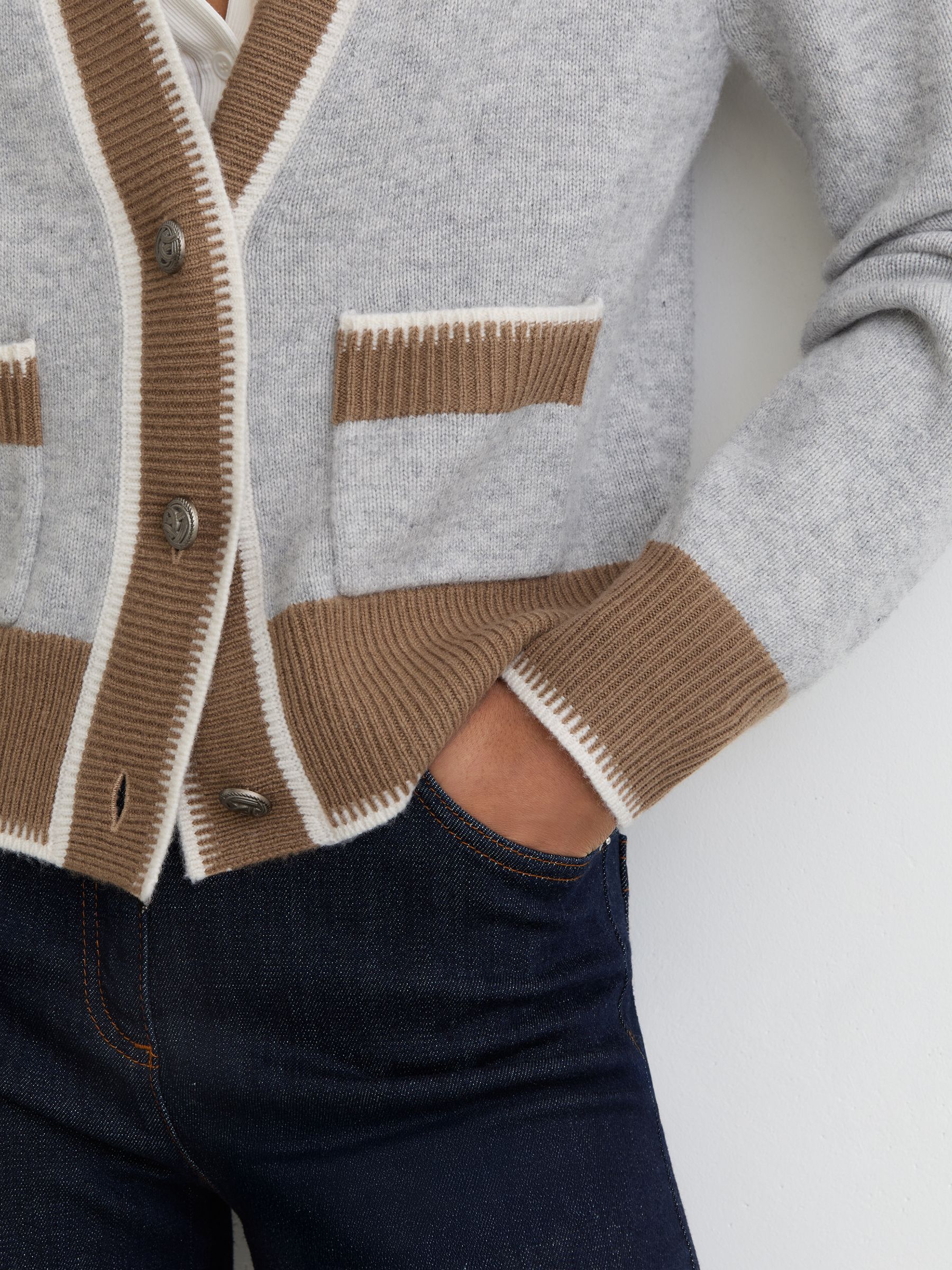 Wool-Cashmere Tipped Cardigan in Grey/Neutral - image 4