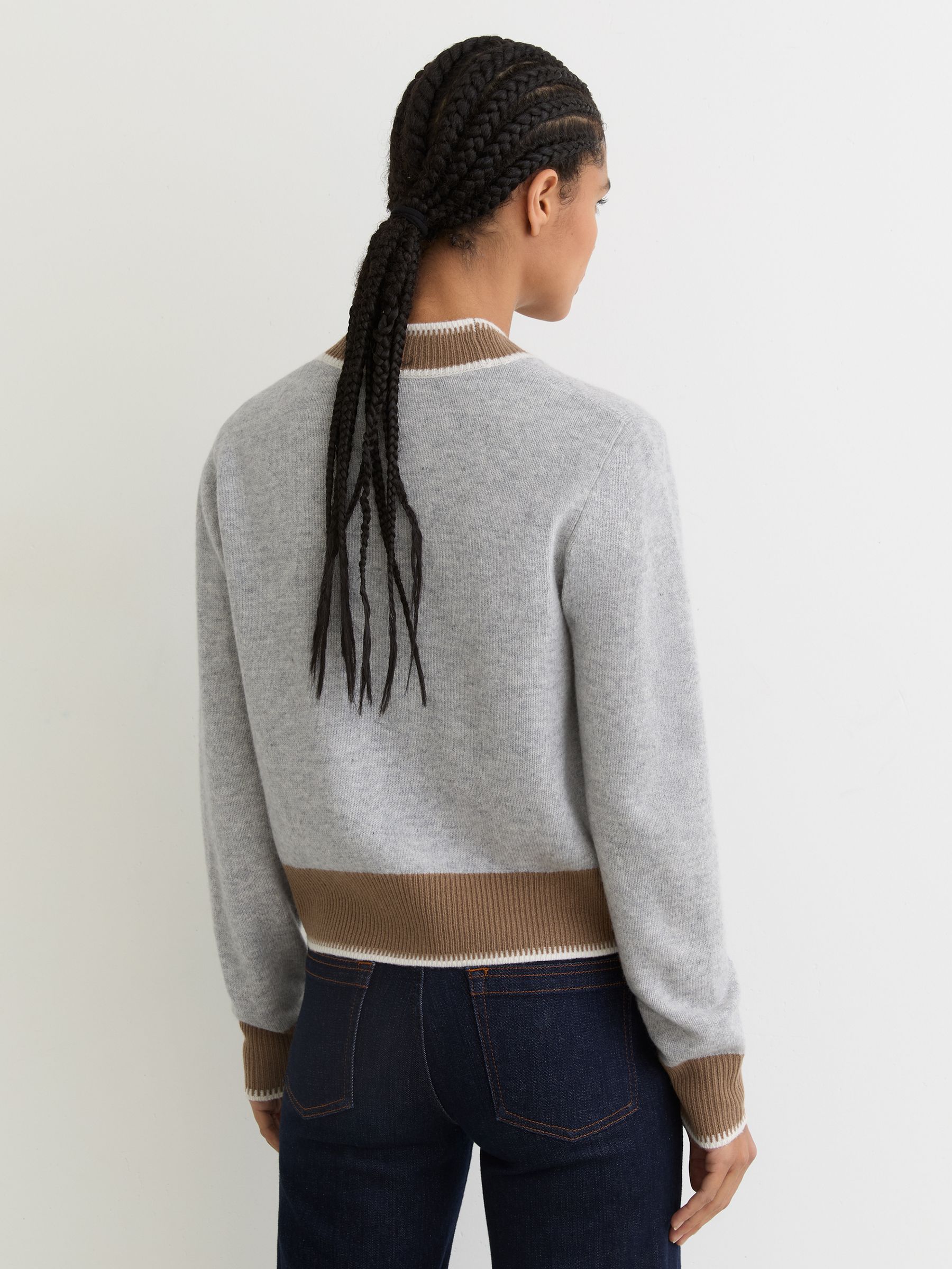 Wool-Cashmere Tipped Cardigan in Grey/Neutral - image 5