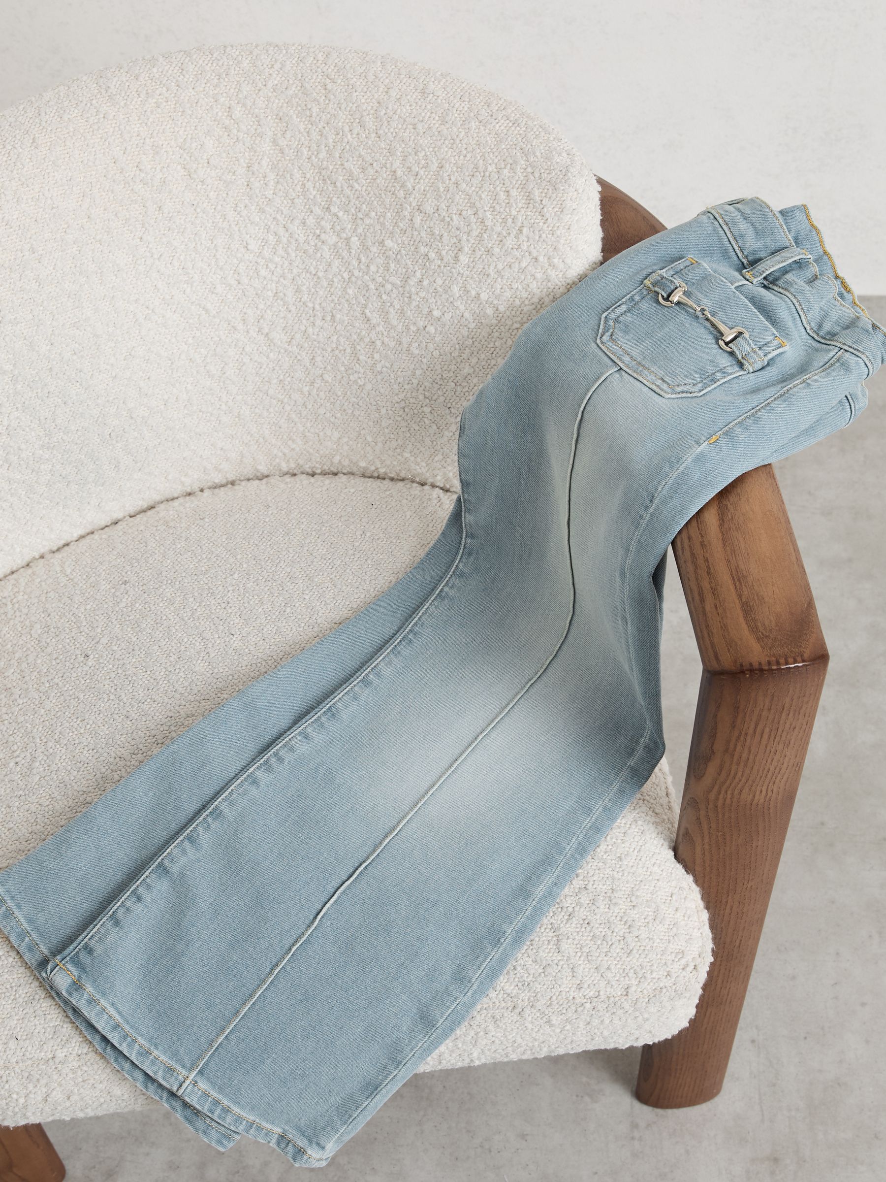 9-13 yrs Flared Horsebit-Detail Jeans in Soft Denim Blue - Image 3 of 3