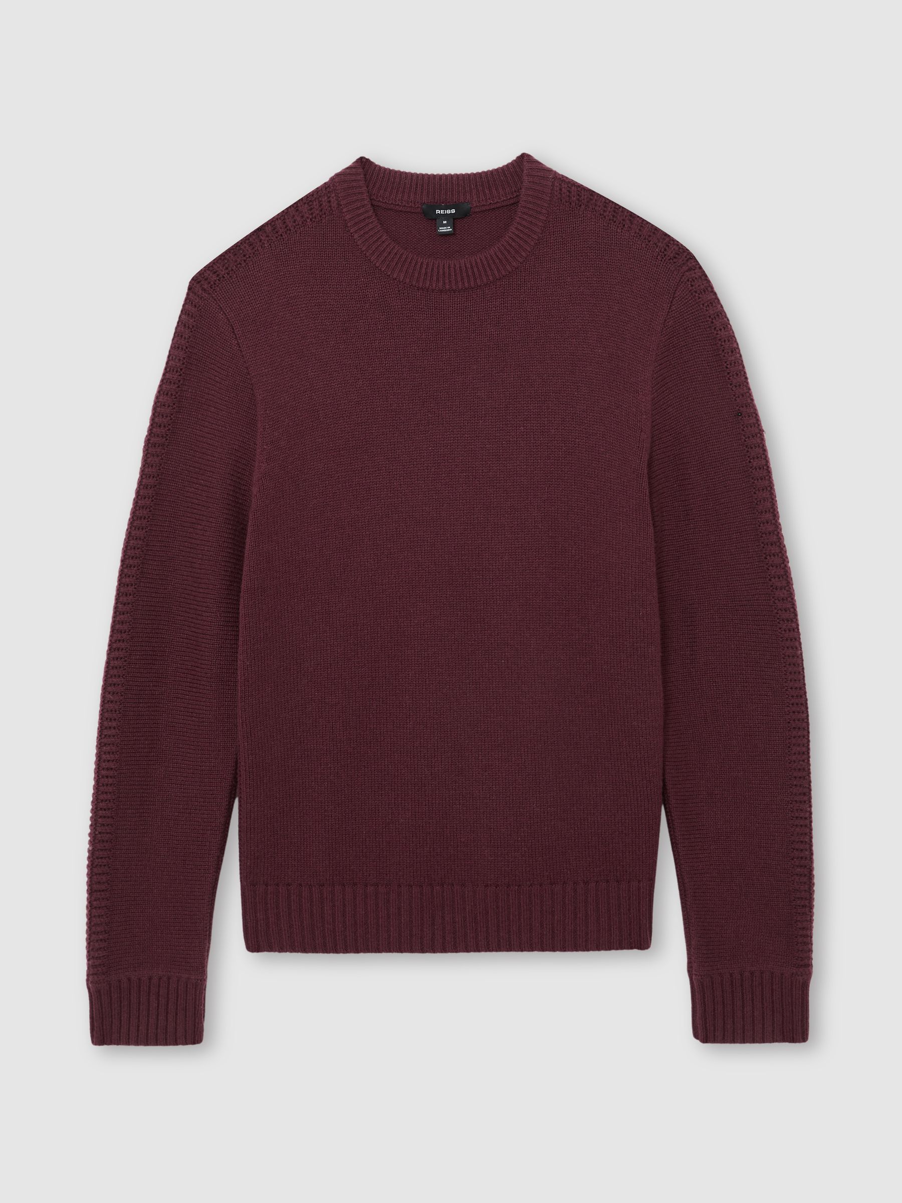Wool-Blend Rib-Detail Crew-Neck Jumper in Grape - Image 2 of 6