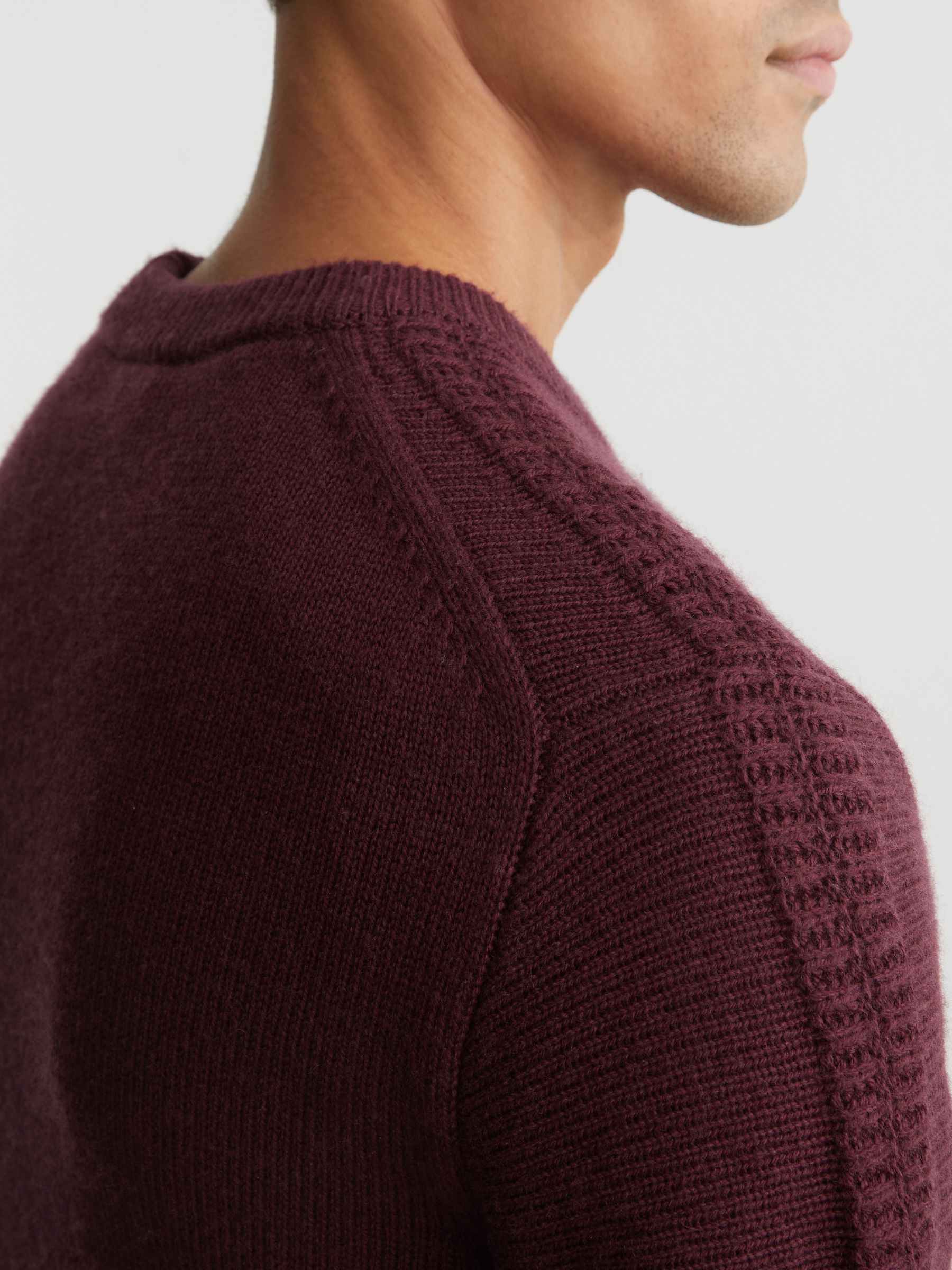 Wool-Blend Rib-Detail Crew-Neck Jumper in Grape - Image 3 of 6