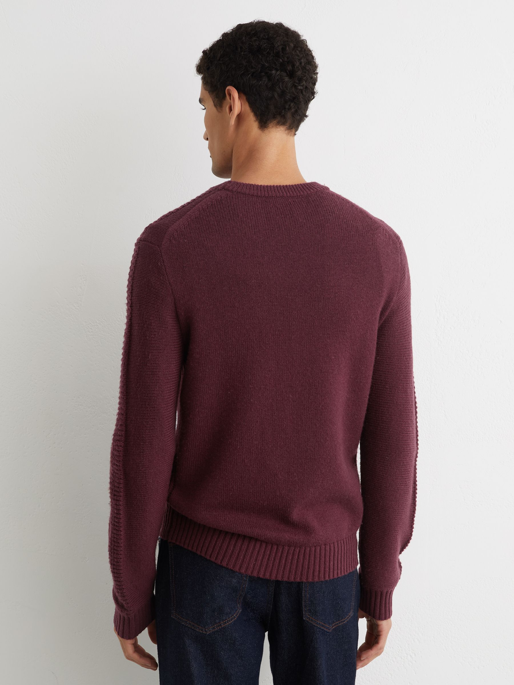 Wool-Blend Rib-Detail Crew-Neck Jumper in Grape - Image 5 of 6