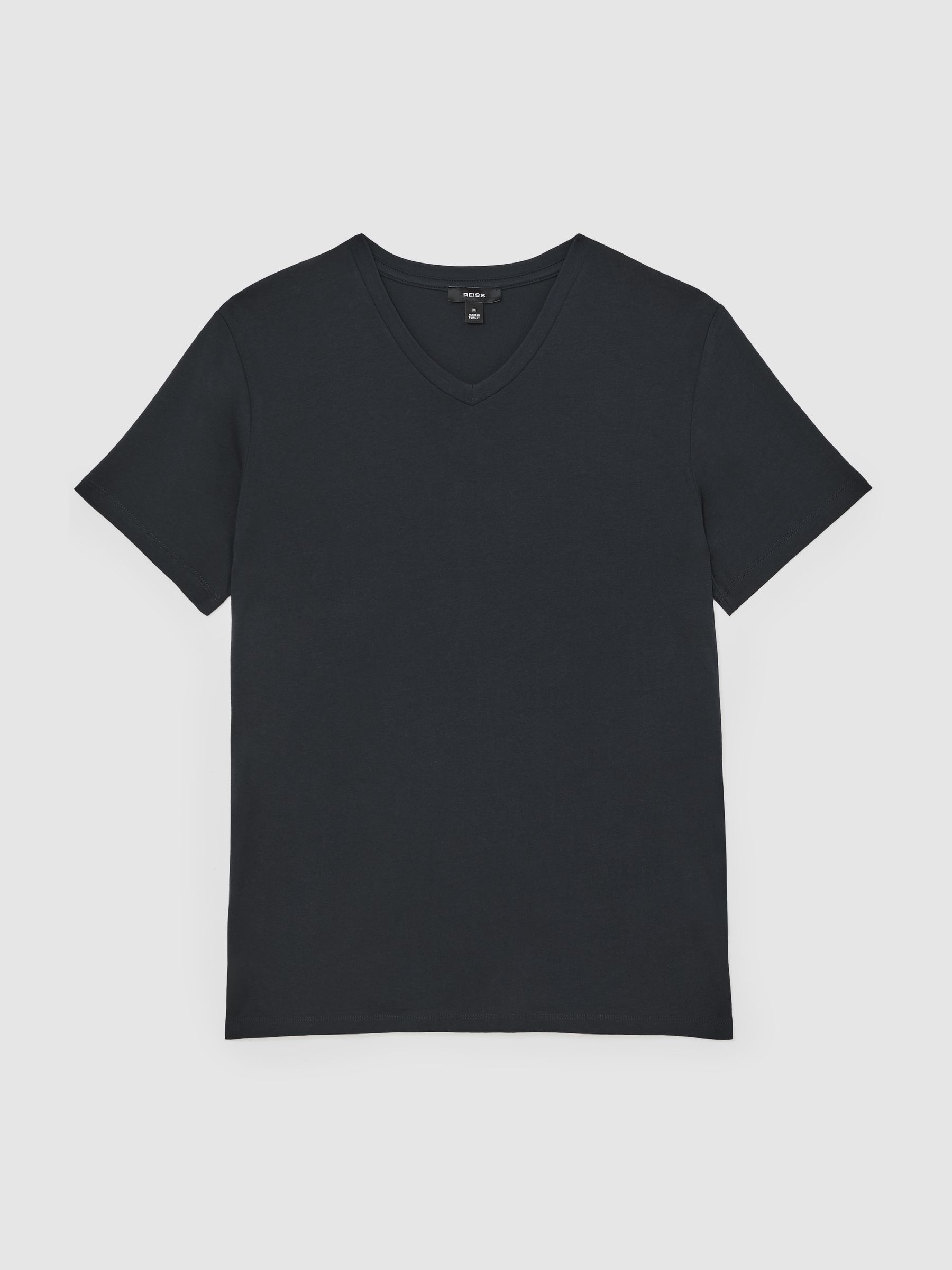 Cotton V-Neck T-Shirt in Navy Blue - Image 2 of 6