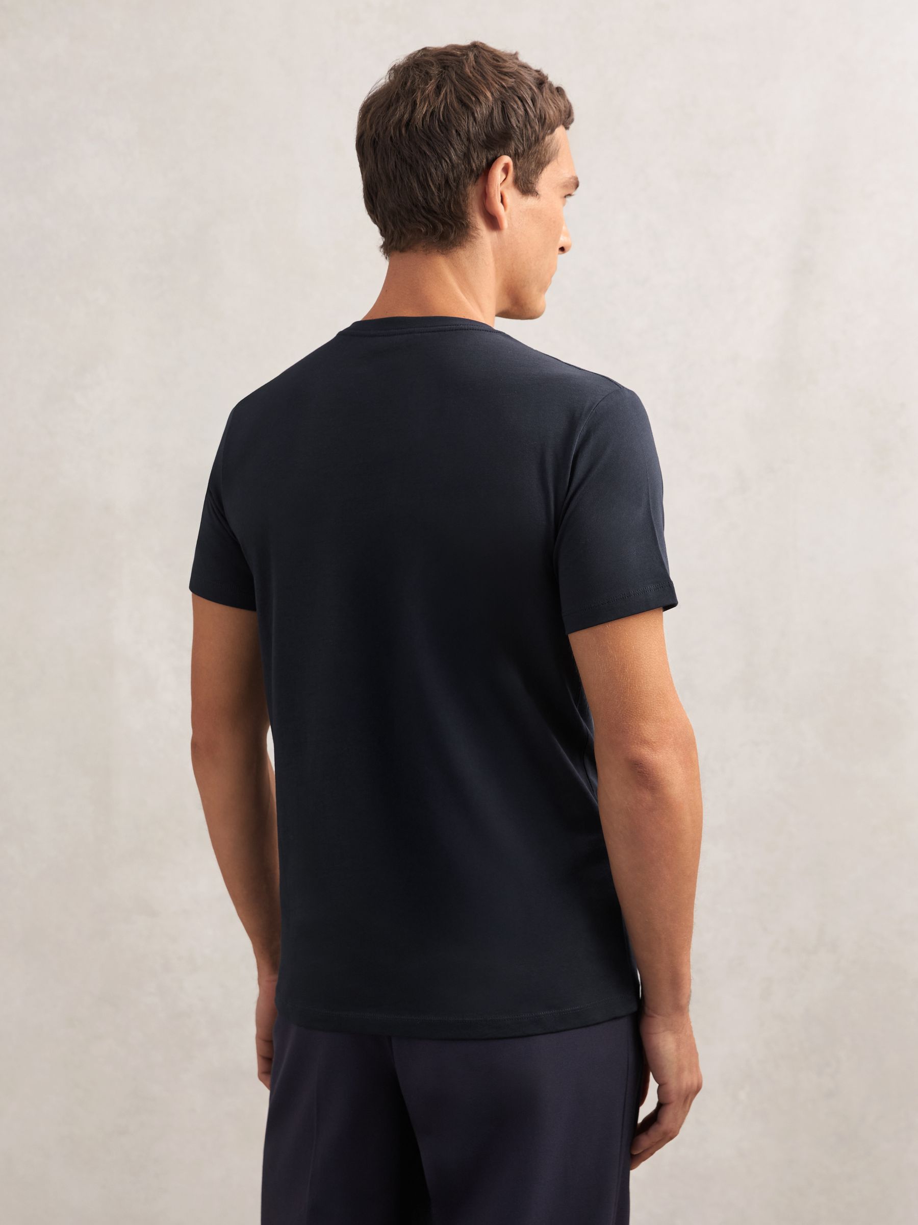 Cotton V-Neck T-Shirt in Navy Blue - Image 5 of 6