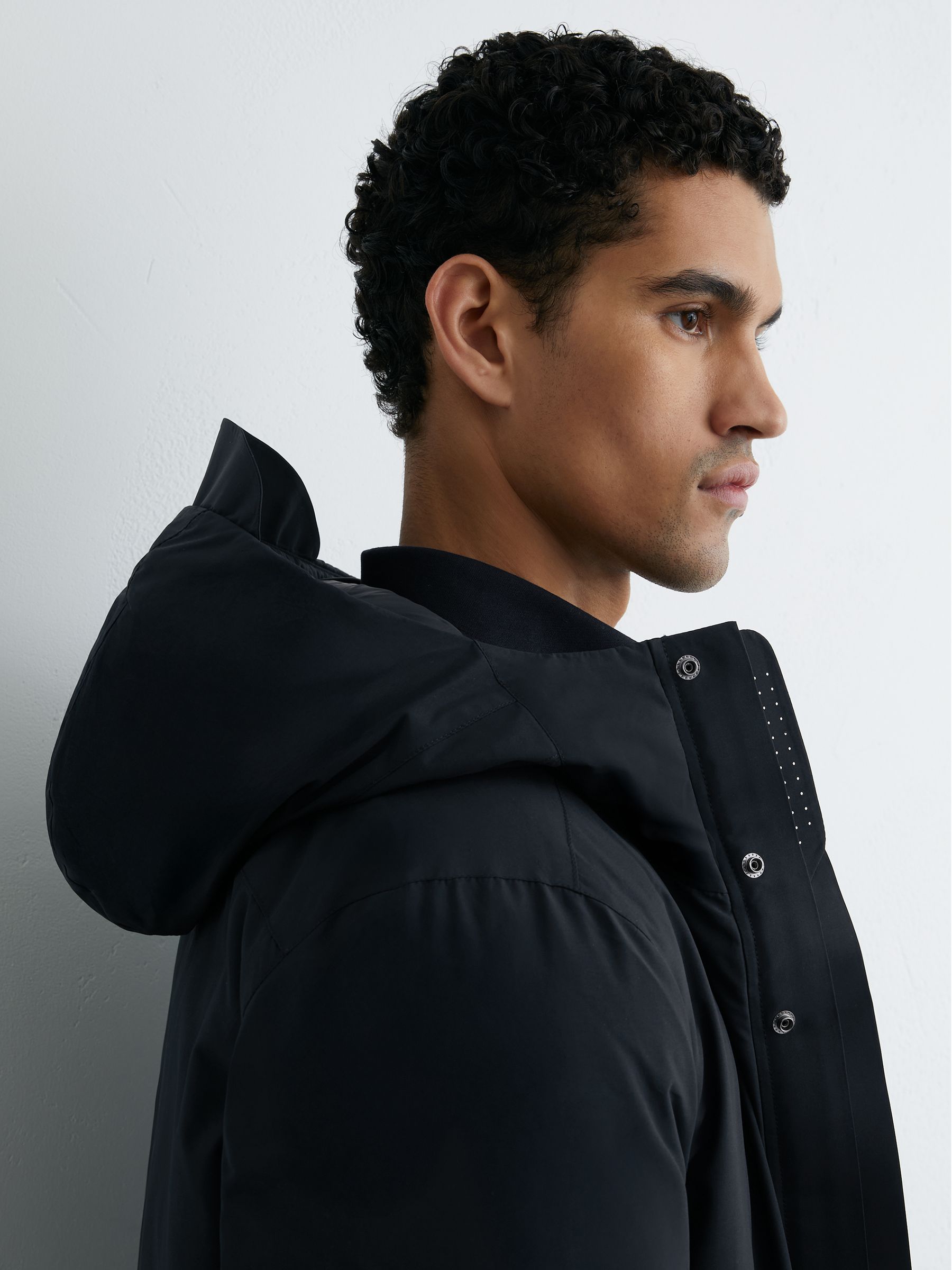 Quilted Hooded Mid-Length Puffer Coat in Navy - Image 4 of 7