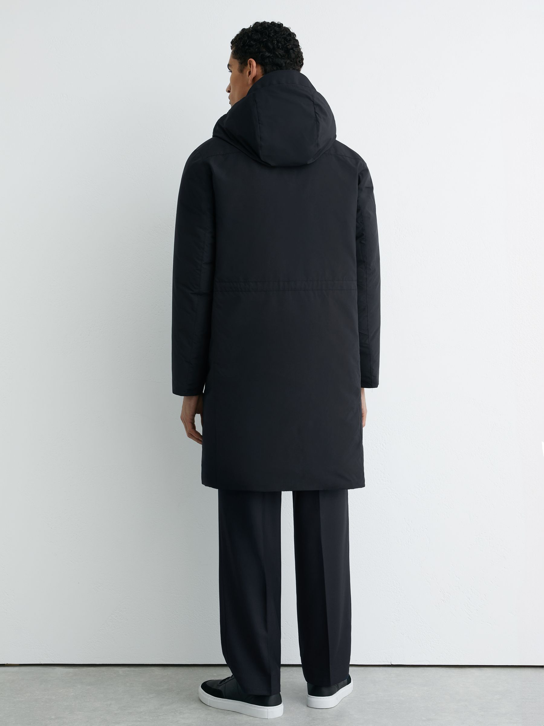Quilted Hooded Mid-Length Puffer Coat in Navy - image 4