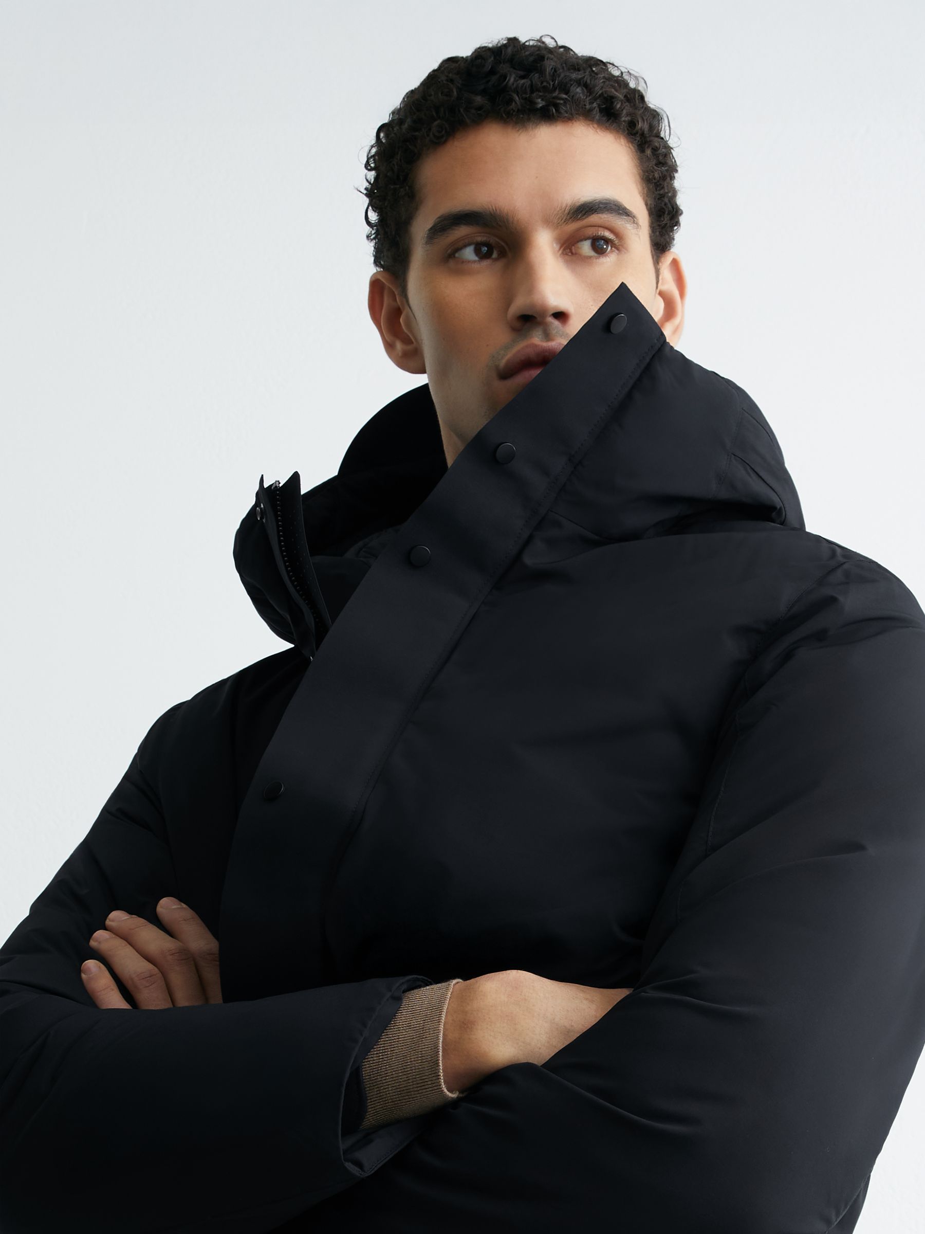 Quilted Hooded Mid-Length Puffer Coat in Navy - Image 6 of 7