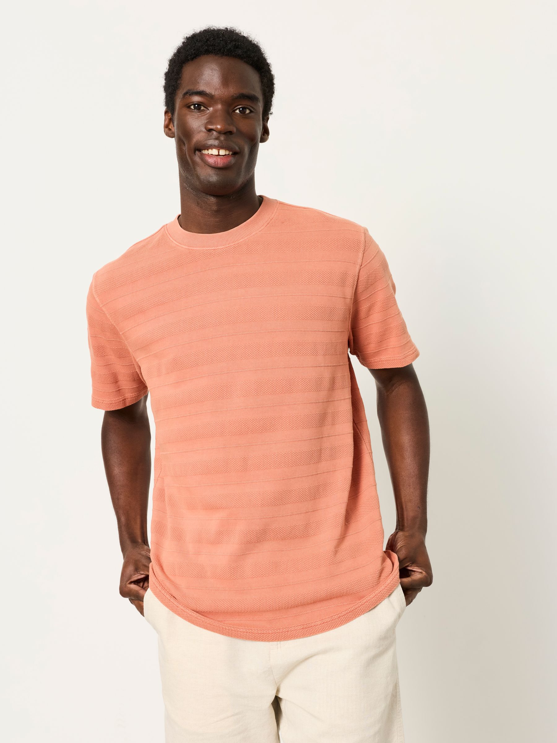Bexley Coral Pink Textured Stripe Tshirt - Image 1 of 6