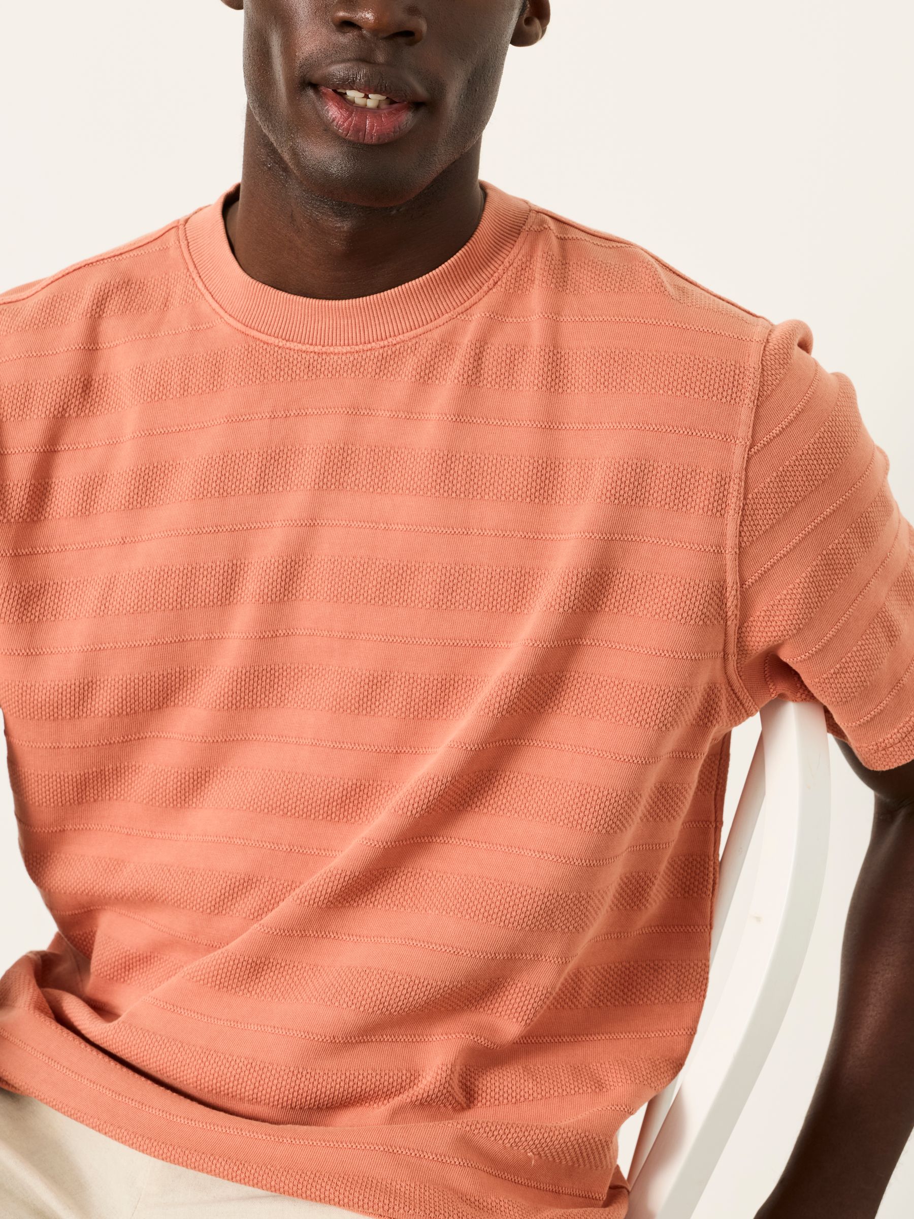 Bexley Coral Pink Textured Stripe Tshirt - Image 3 of 6