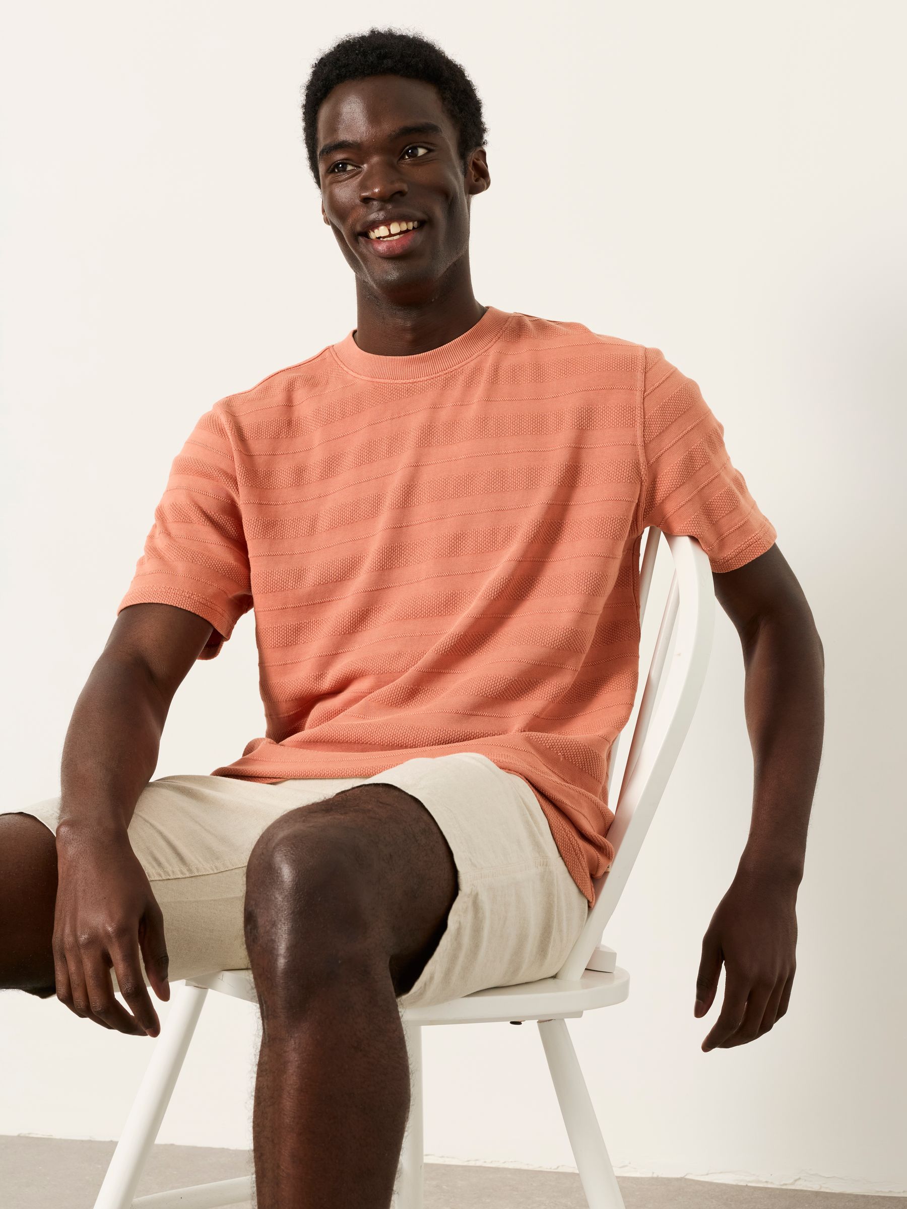 Bexley Coral Pink Textured Stripe Tshirt - Image 4 of 6