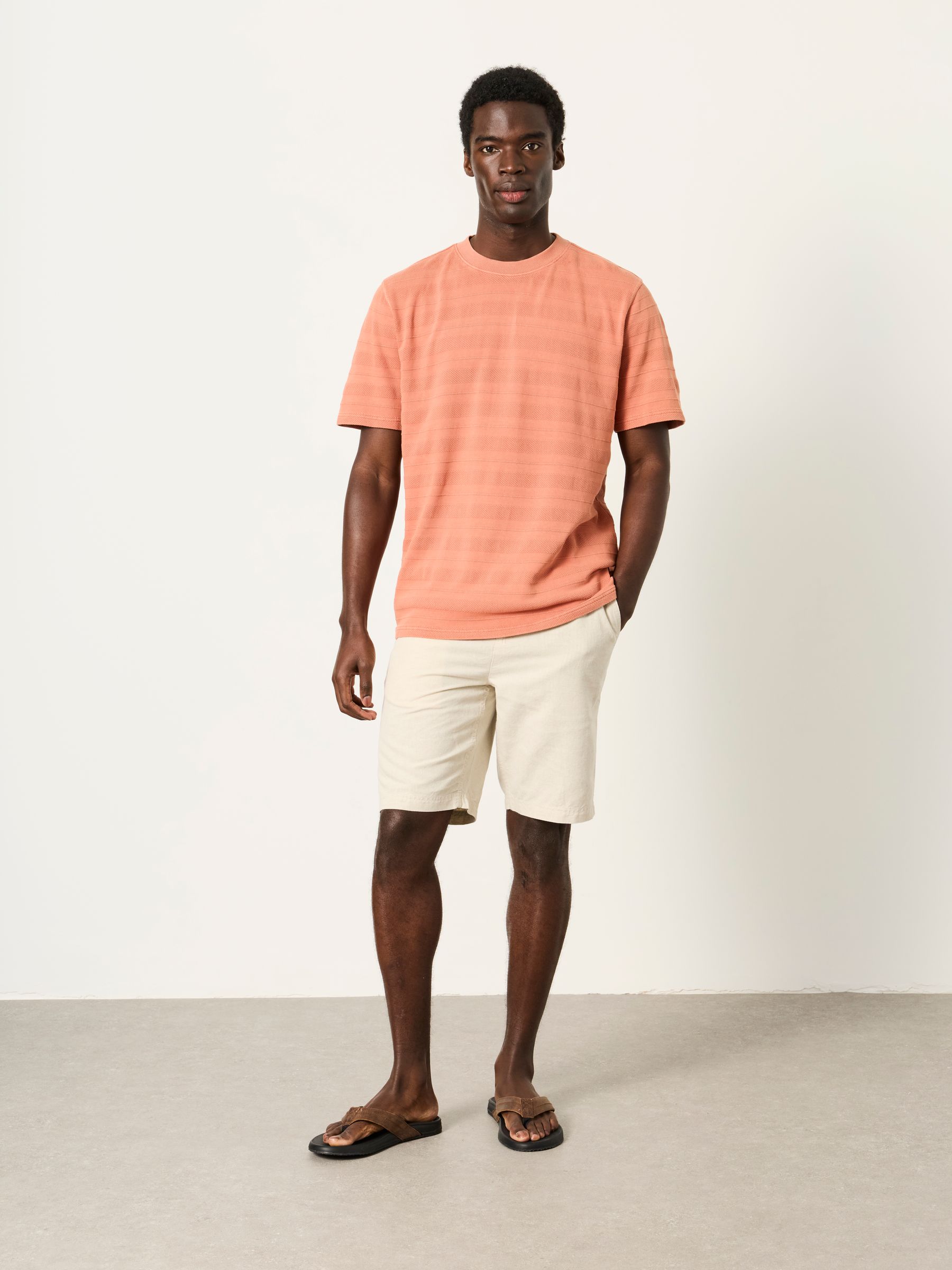 Bexley Coral Pink Textured Stripe Tshirt - Image 5 of 6
