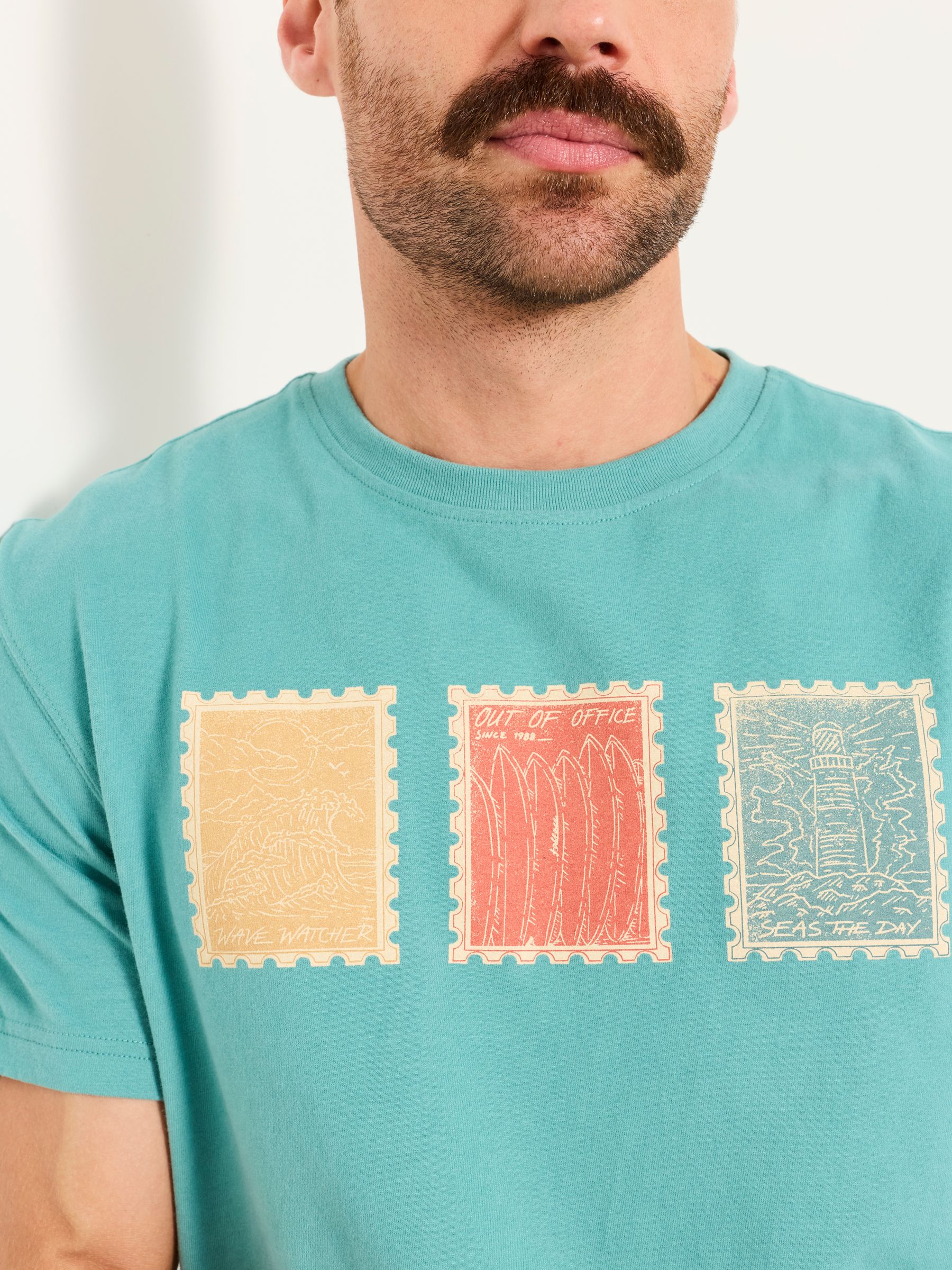 Teal Blue Landscape Stamp Graphic T-Shirt - Image 3 of 5