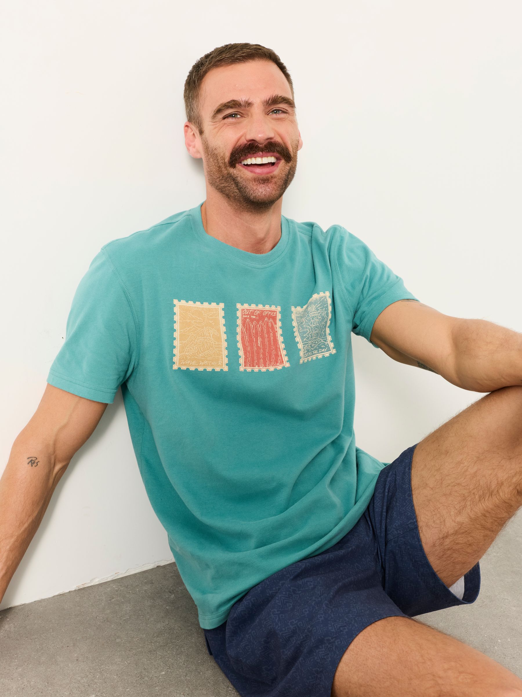 Teal Blue Landscape Stamp Graphic T-Shirt - Image 4 of 5