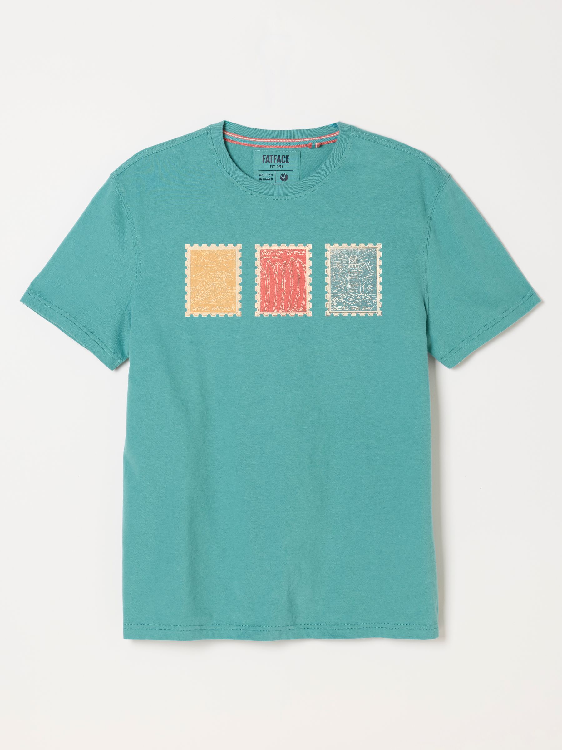 Teal Blue Landscape Stamp Graphic T-Shirt - Image 5 of 5