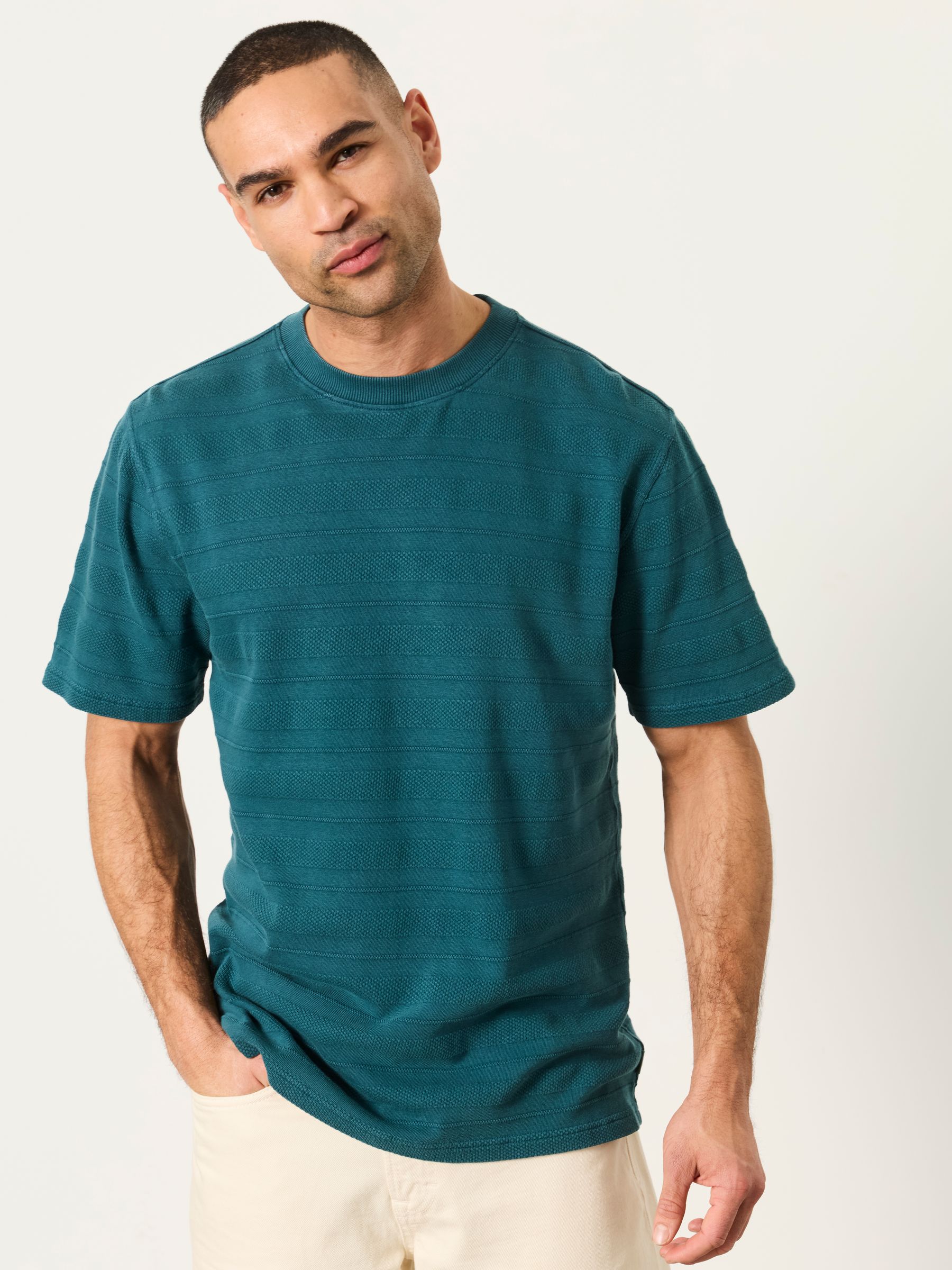 Bexley Dark Teal Blue Textured Stripe Tshirt - Image 2 of 7