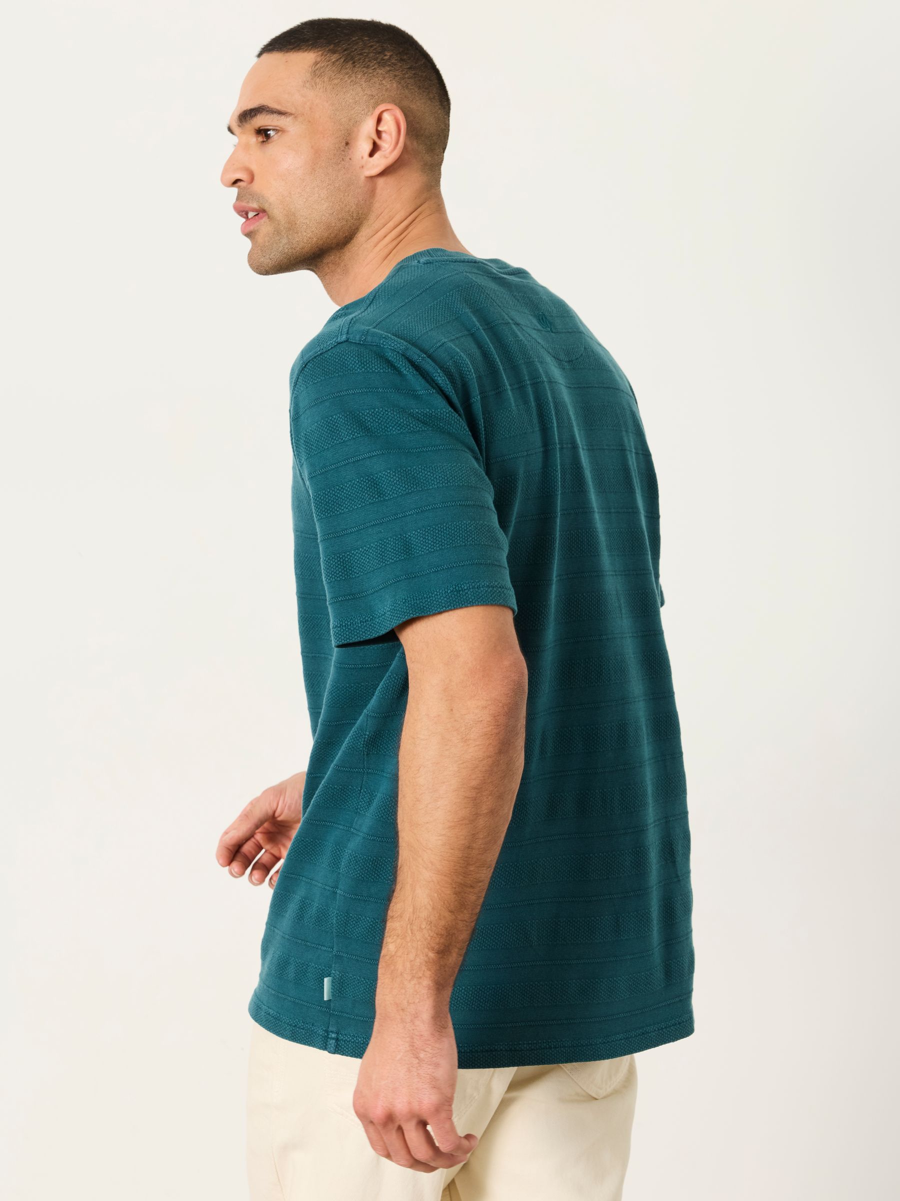 Bexley Dark Teal Blue Textured Stripe Tshirt - Image 3 of 7
