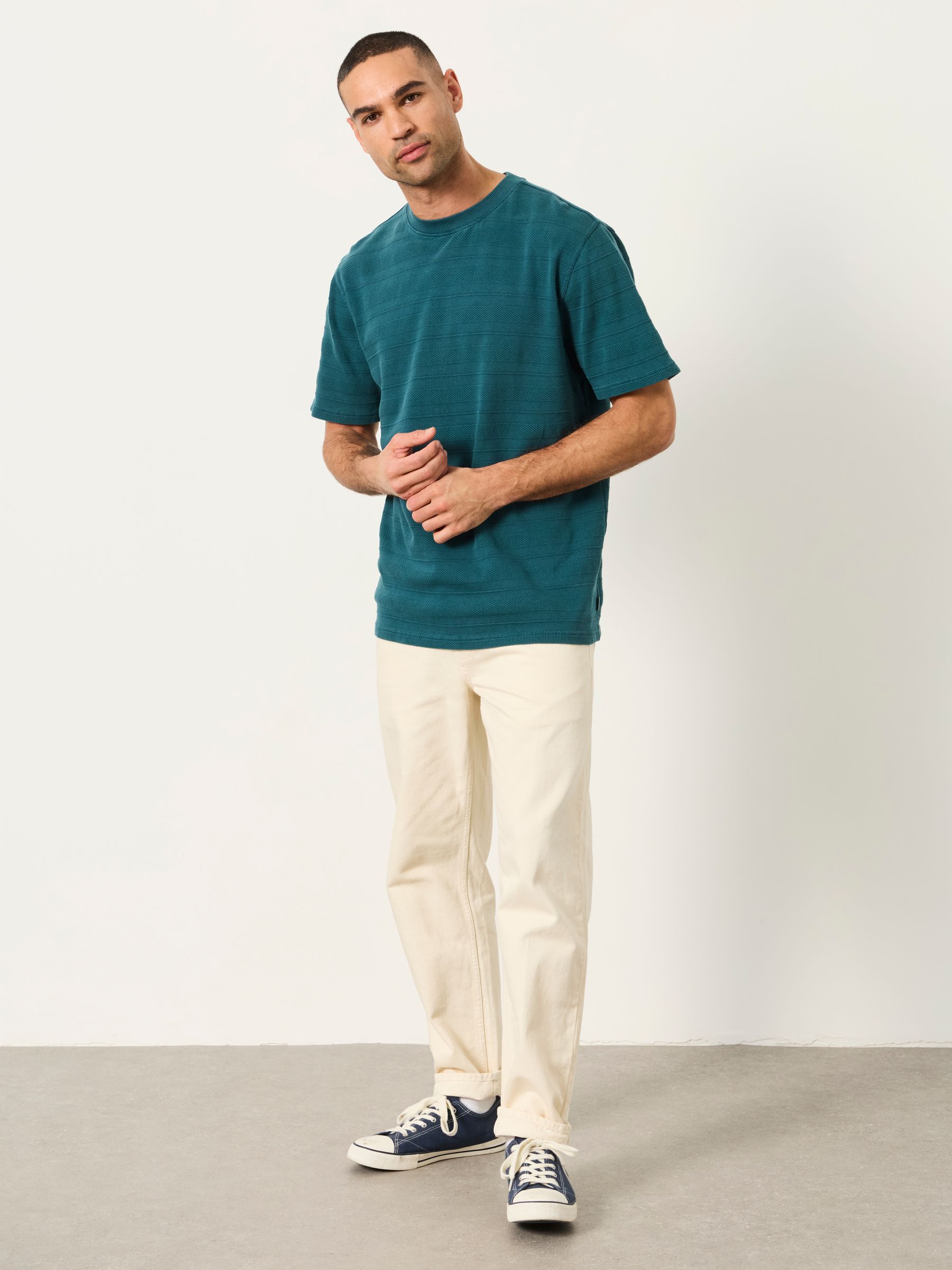 Bexley Dark Teal Blue Textured Stripe Tshirt - Image 4 of 7