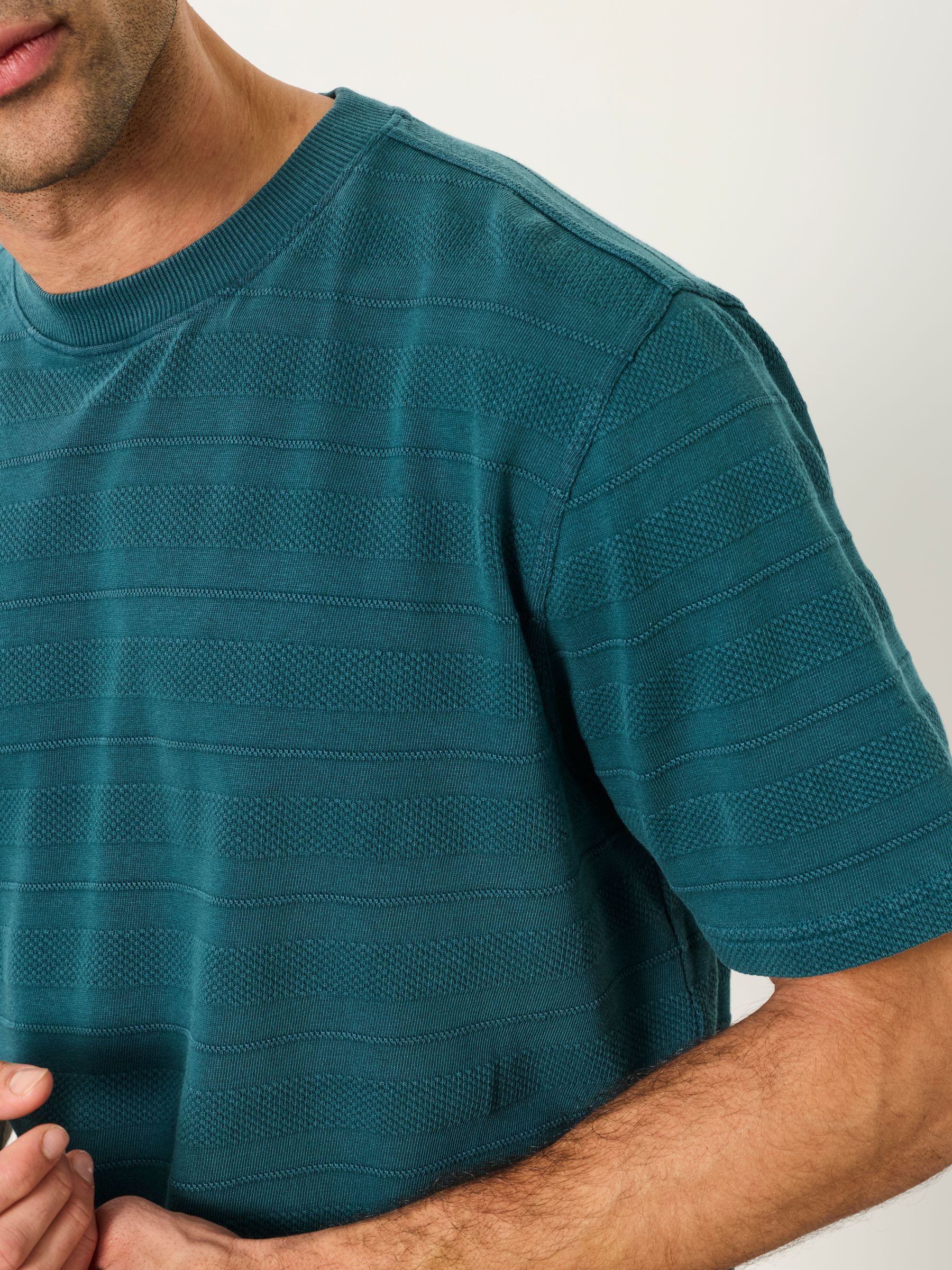 Bexley Dark Teal Blue Textured Stripe Tshirt - Image 5 of 7