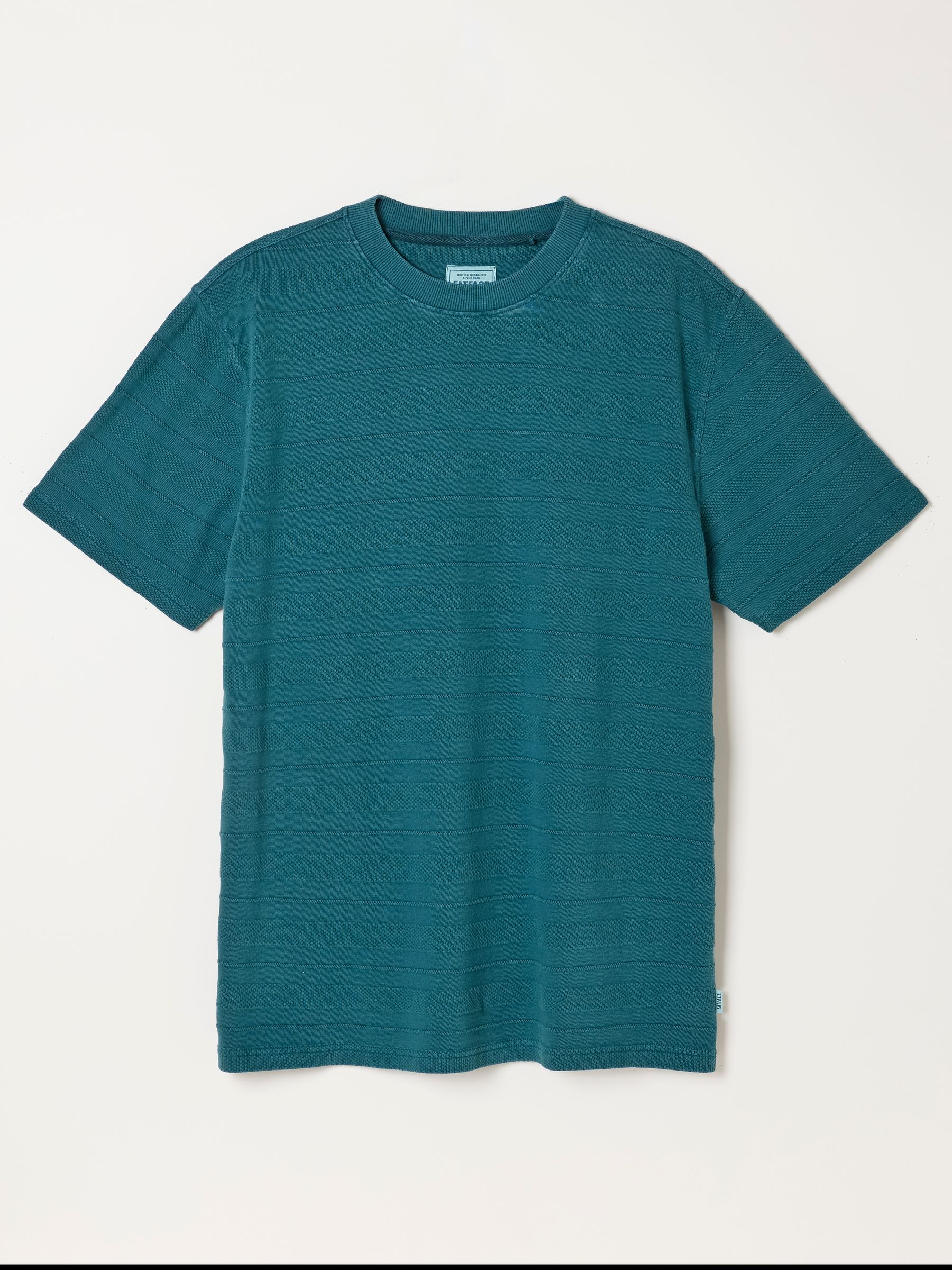 Bexley Dark Teal Blue Textured Stripe Tshirt - Image 7 of 7