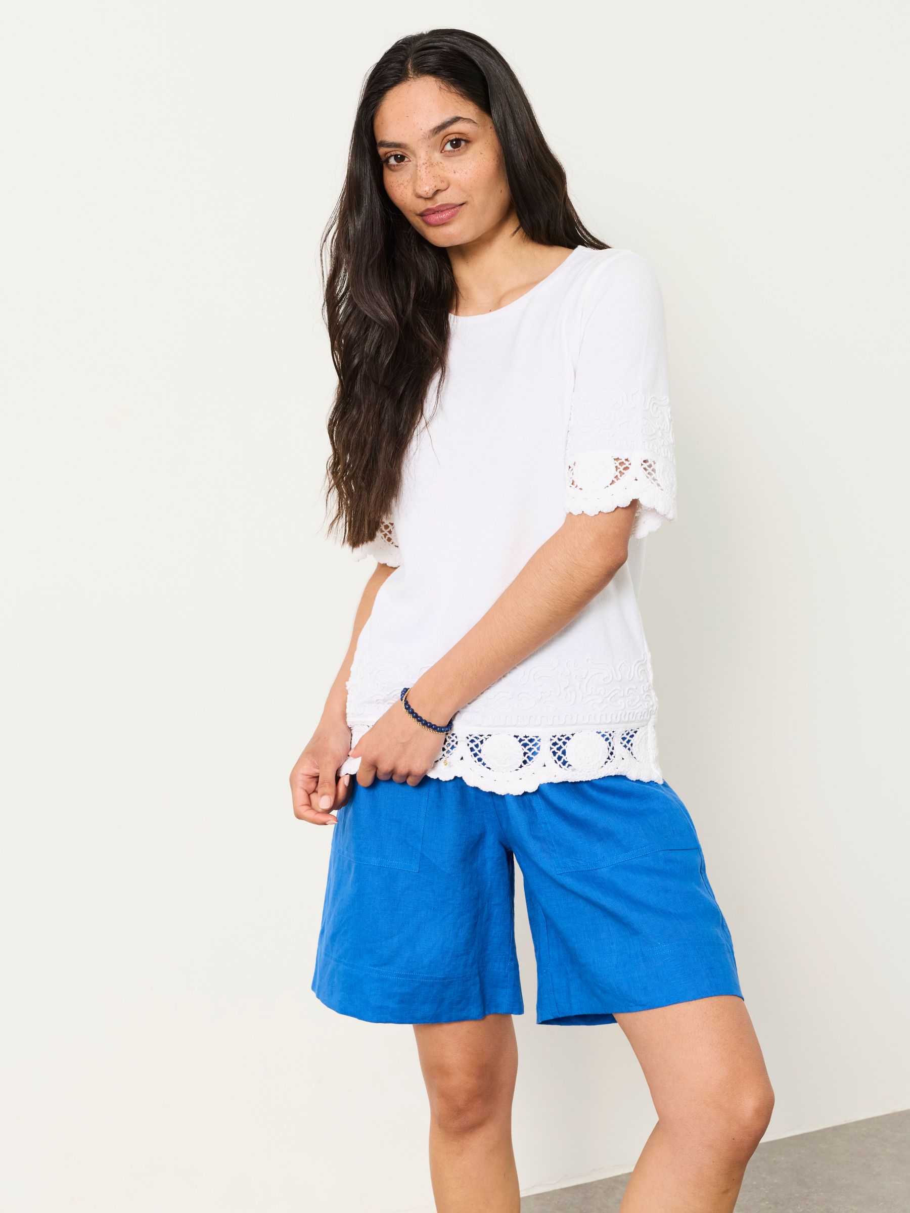 Chloe White Crochet Detail T-Shirt - Image 1 of 5