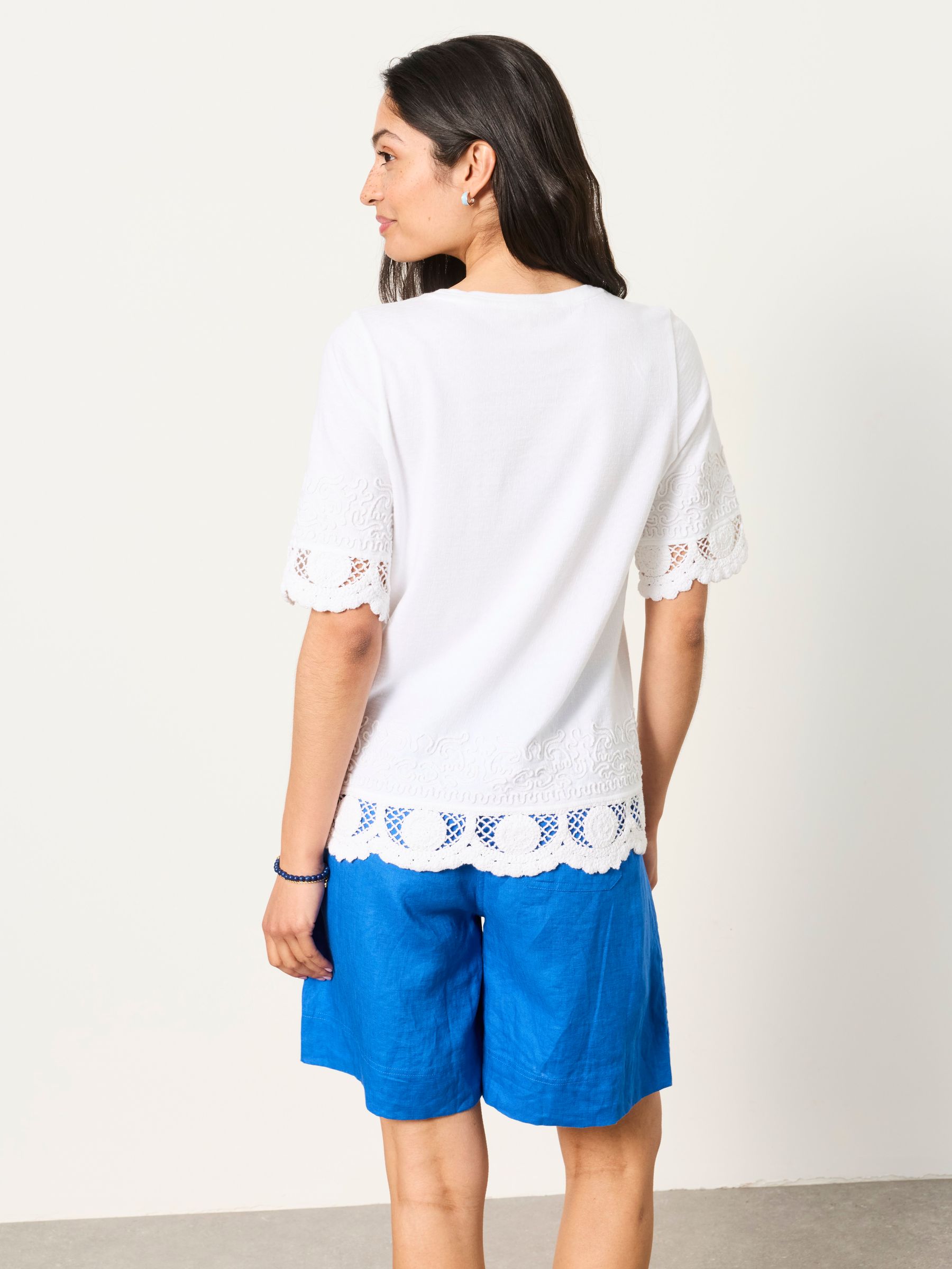 Chloe White Crochet Detail T-Shirt - Image 2 of 5