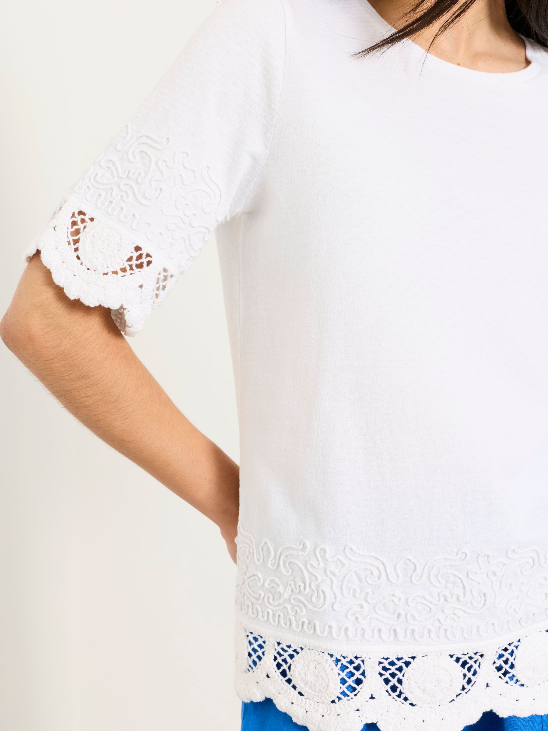 Chloe White Crochet Detail T-Shirt - Image 3 of 5