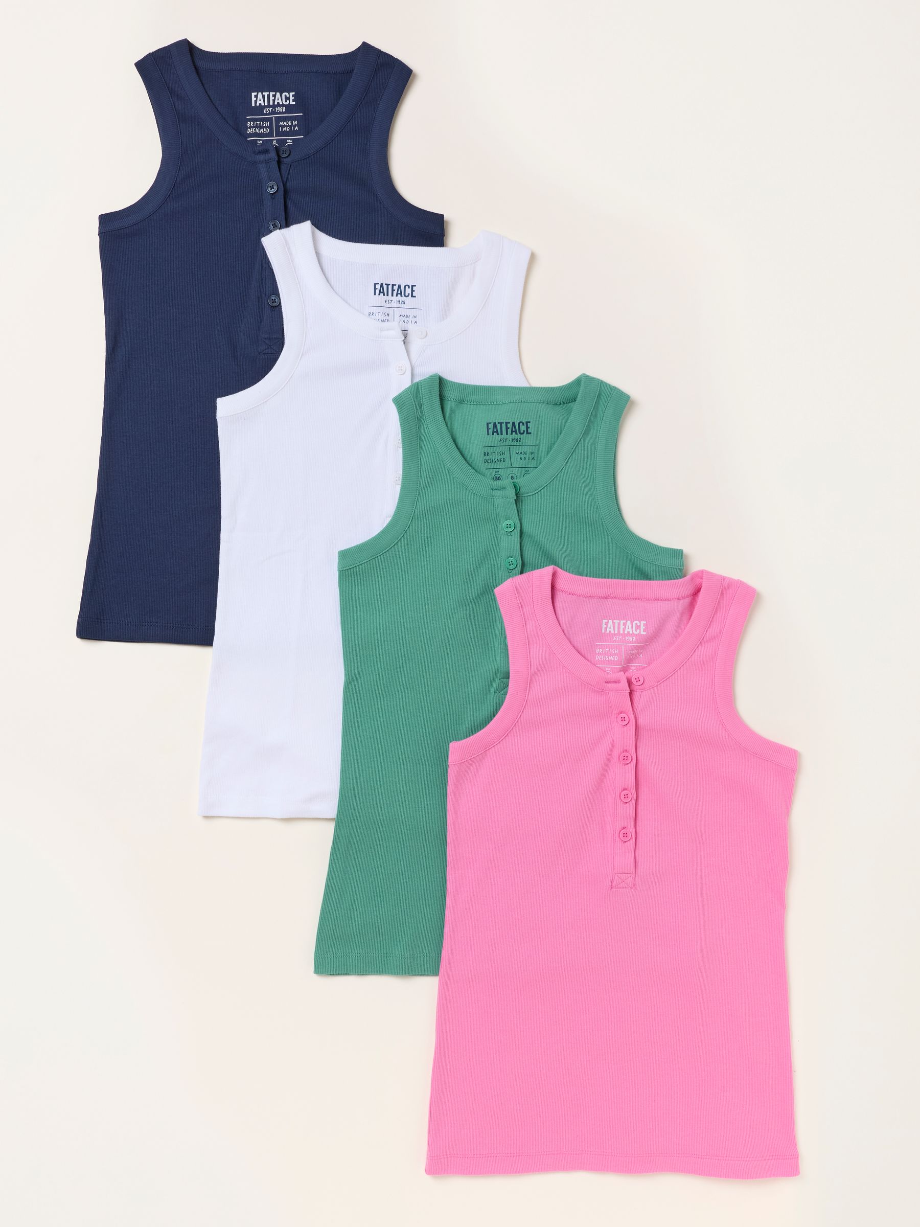 Rachel Green/Pink/NavyWhite 4 Pack Rib Vests - Image 1 of 7