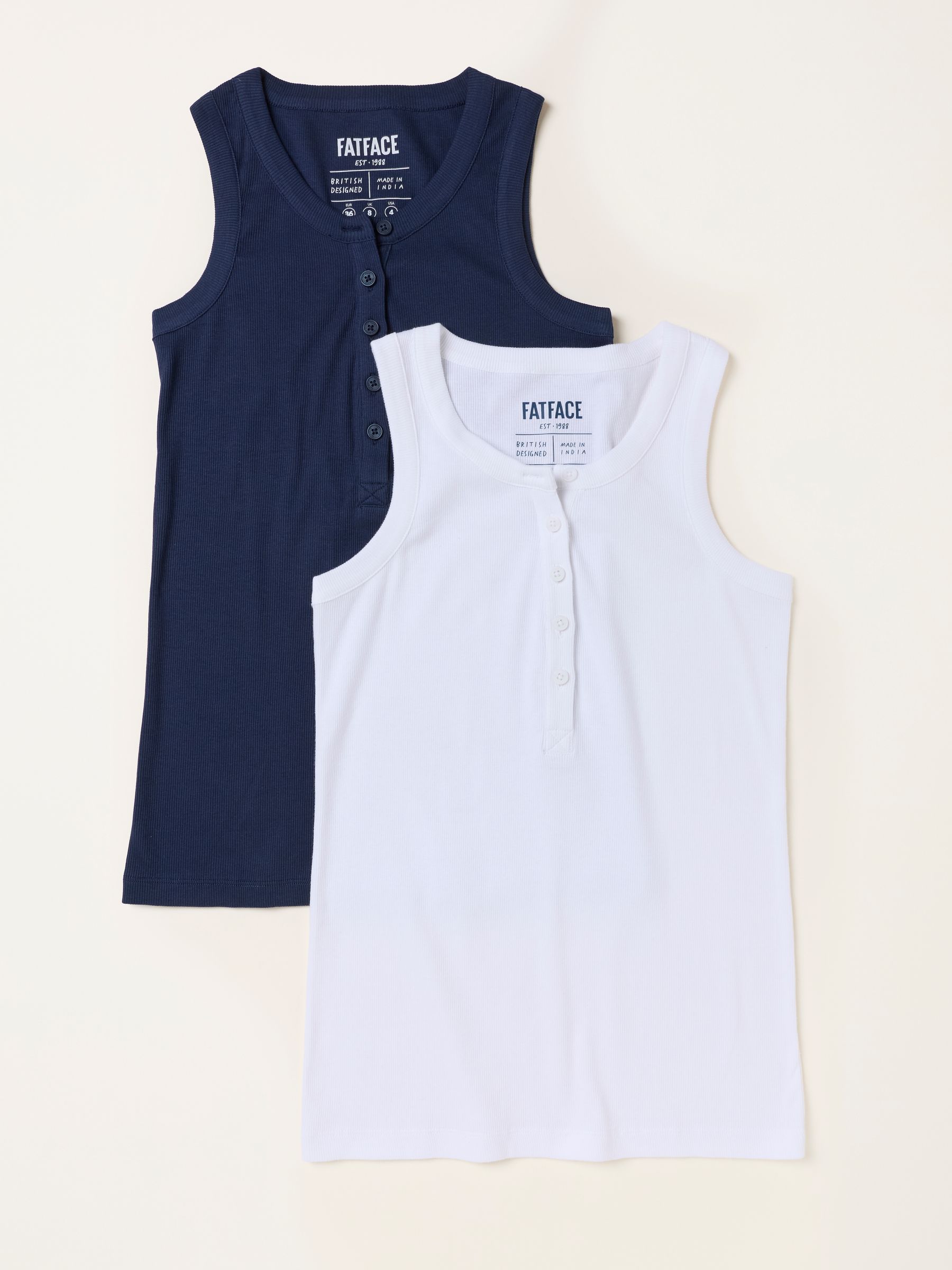 Rachel Navy/White 2 Pack Rib Vests - Image 1 of 7 Rachel Navy/White 2 Pack Rib Vests - Image 1 of 7
