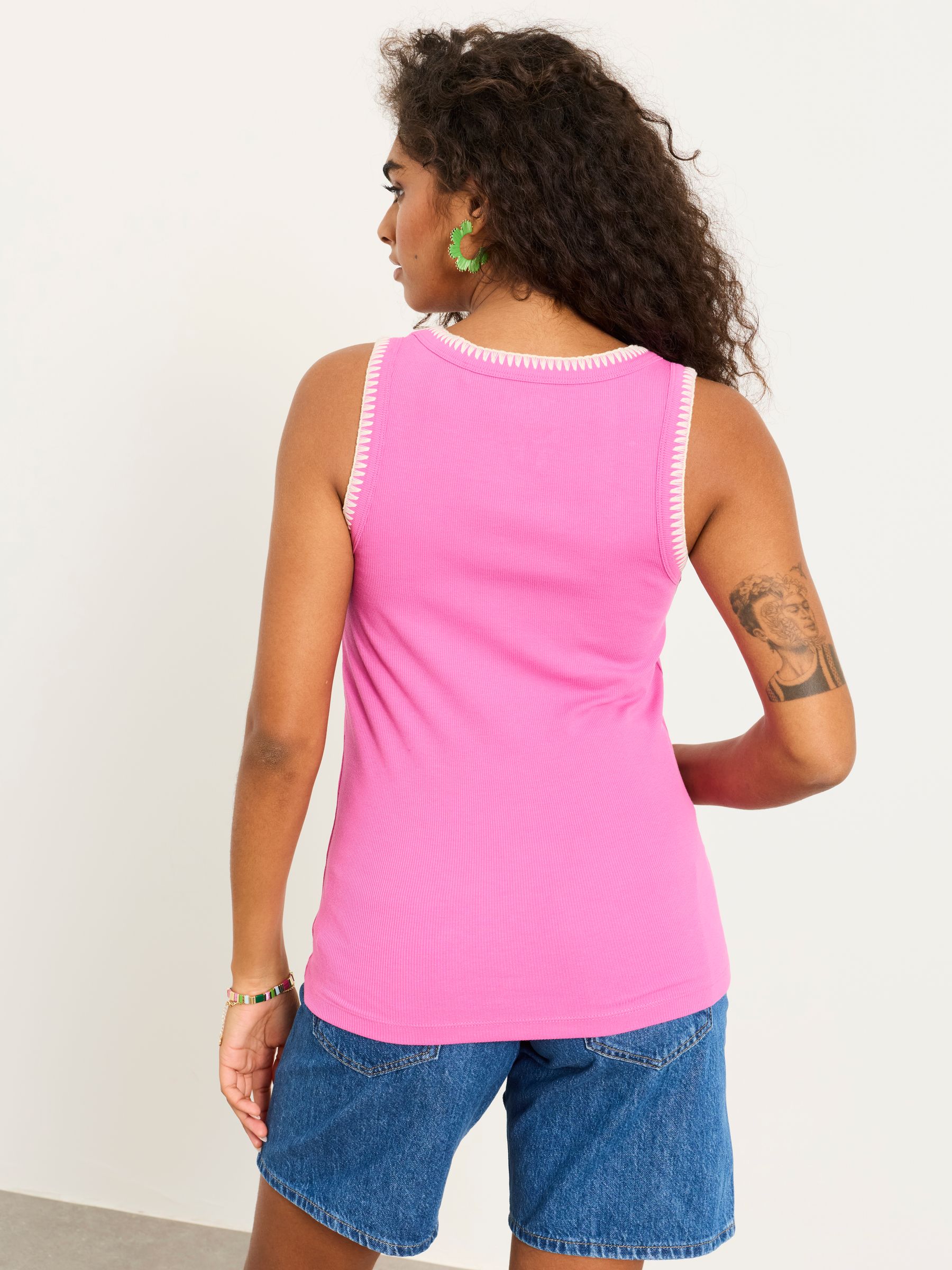 Bella Pink Stitch Detail Ribbed Vest - Image 2 of 6