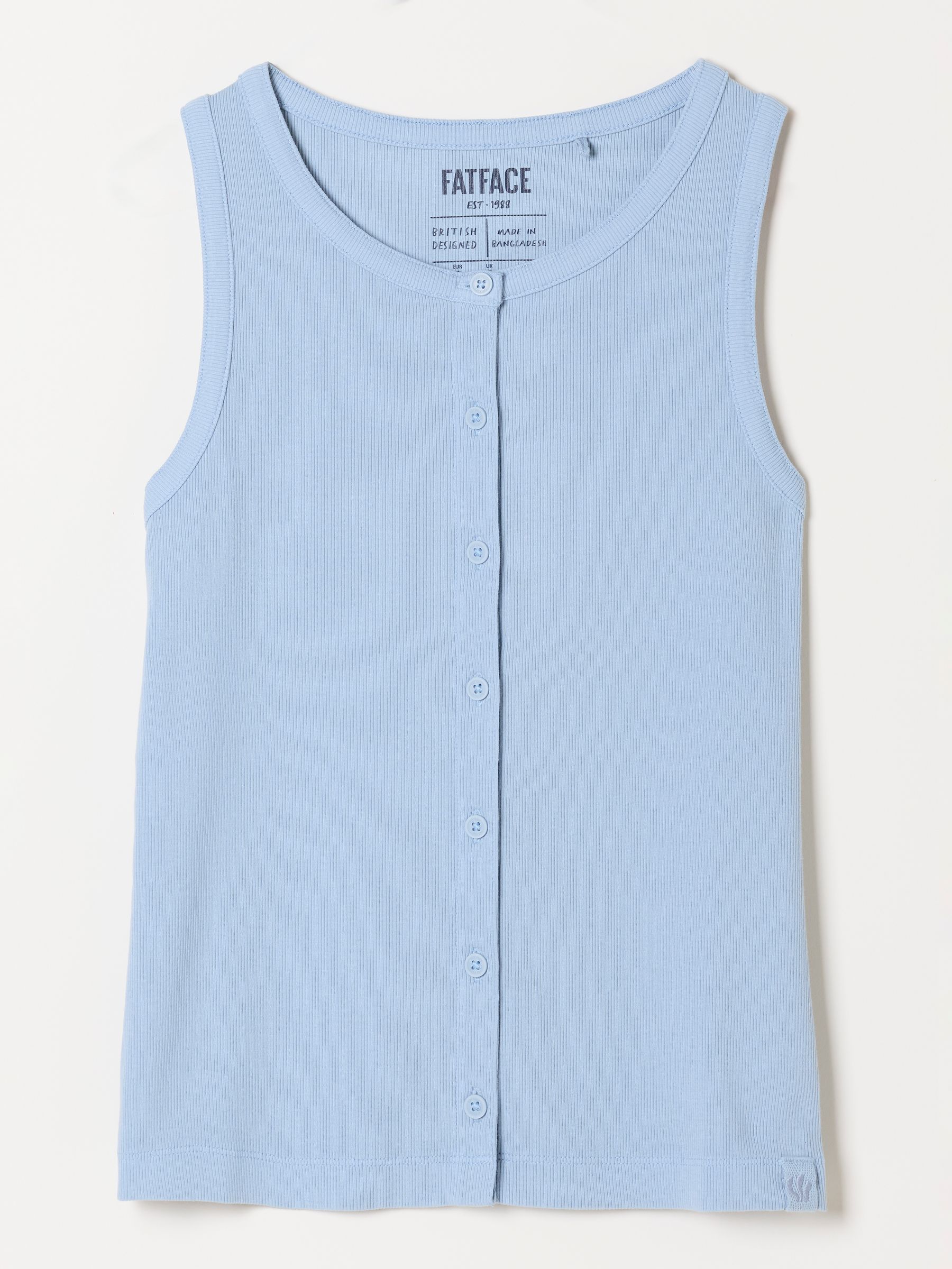 Rosa Pale Blue Button Ribbed Vest | FatFace USA