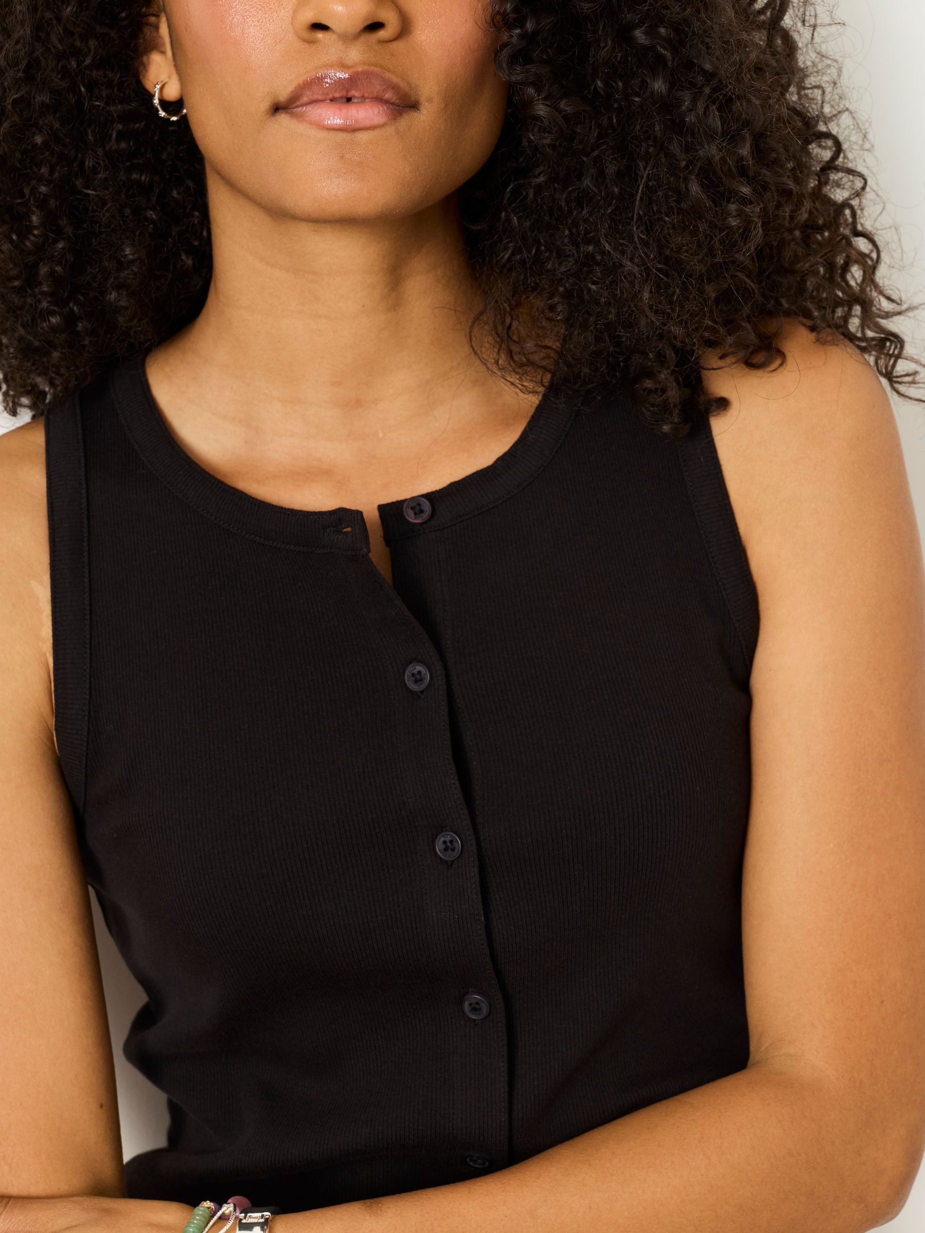 Rosa Black Button Ribbed Vest - Image 3 of 5
