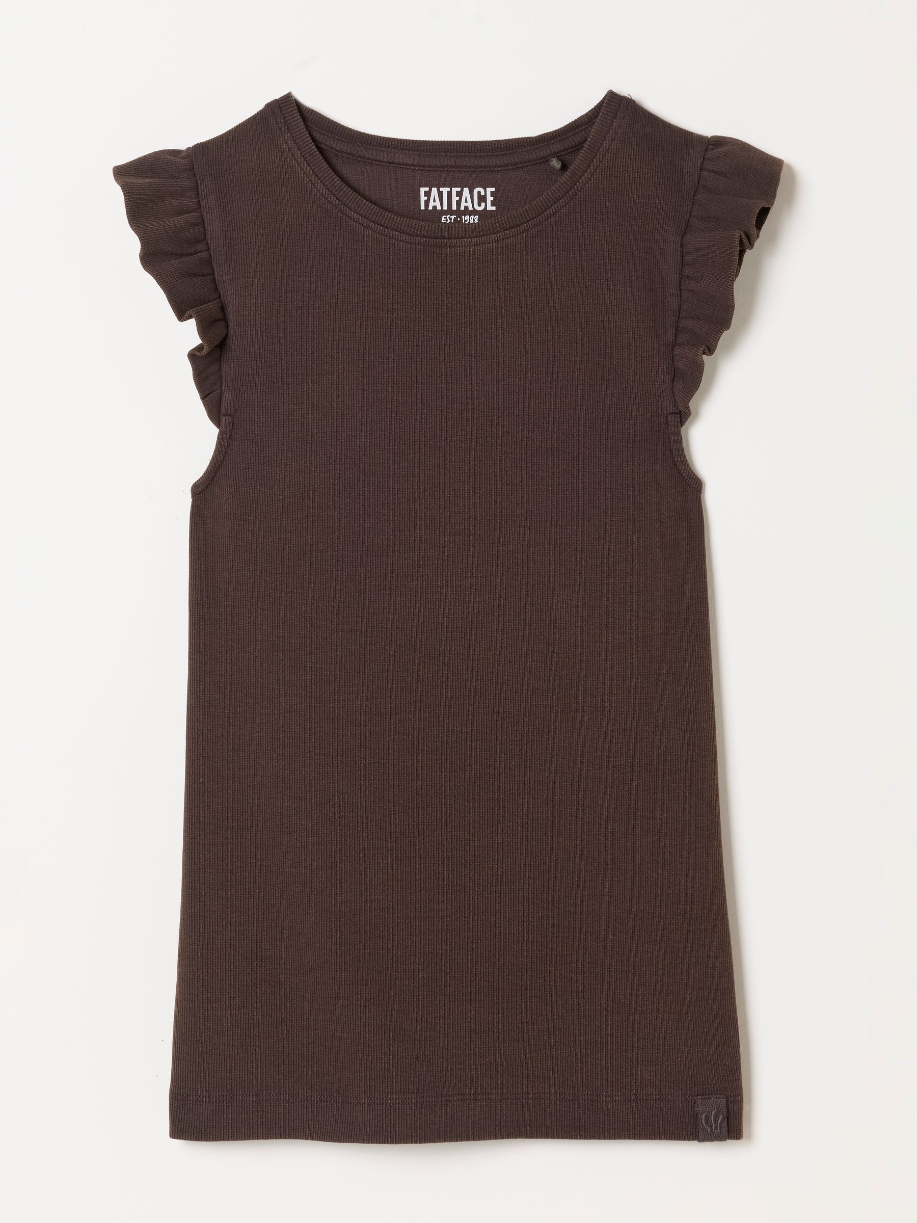 Chocolate Brown Frill Sleeveless Top - Image 1 of 1 Chocolate Brown Frill Sleeveless Top - Image 1 of 1