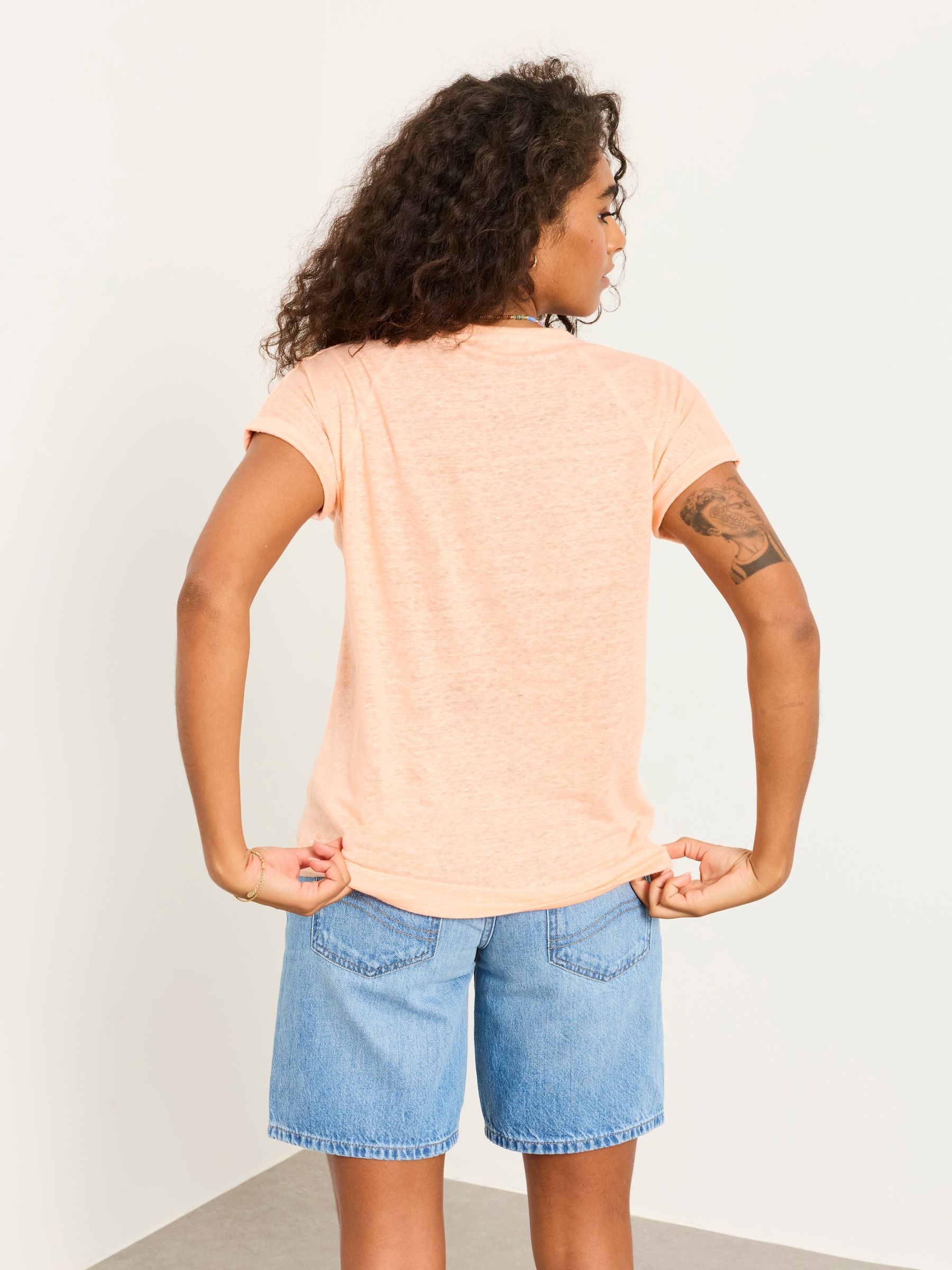 Lauren Coral Pink Linen V Neck T Shirt - Image 2 of 6