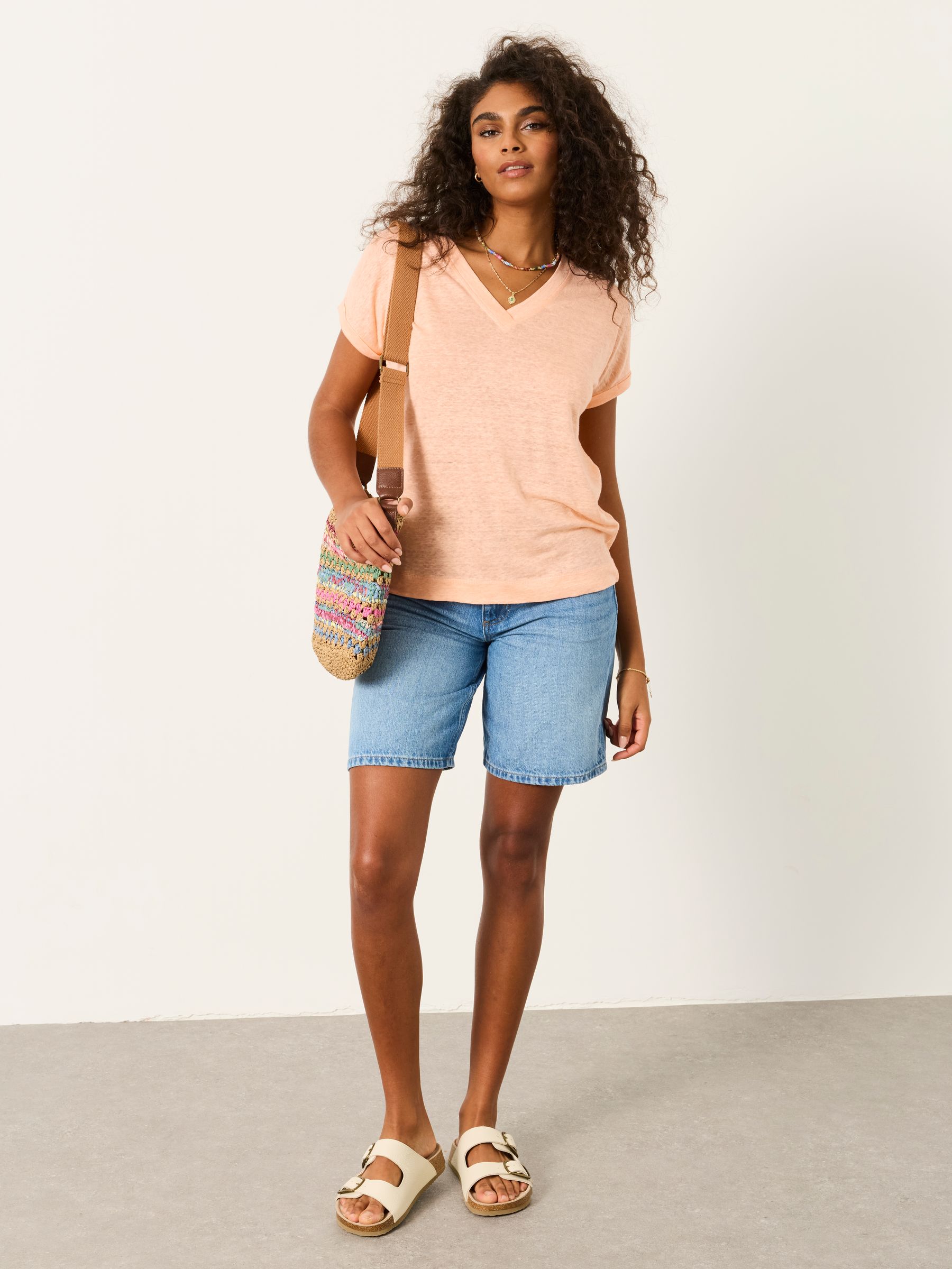 Lauren Coral Pink Linen V Neck T Shirt - Image 5 of 6