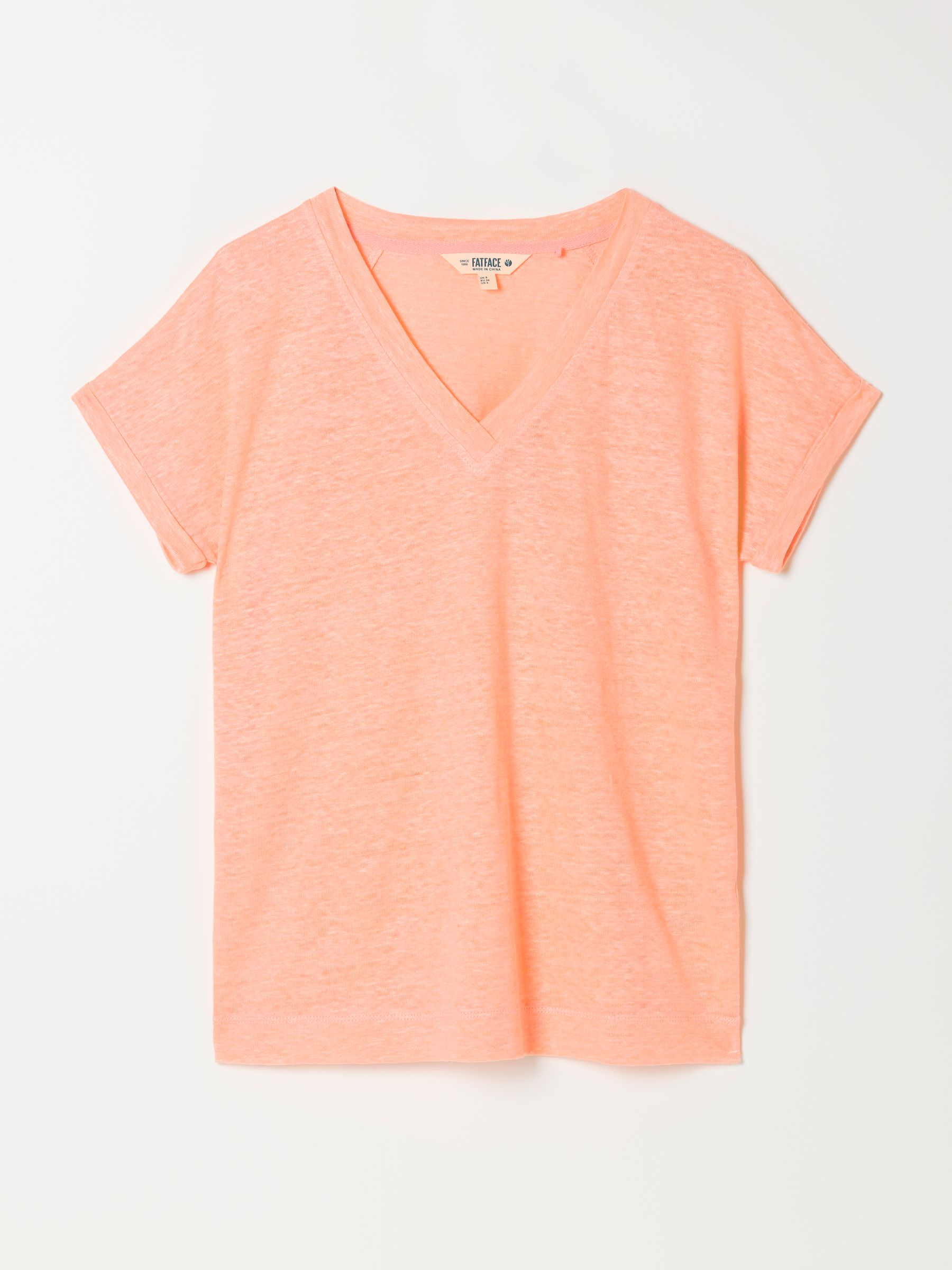 Lauren Coral Pink Linen V Neck T Shirt - Image 6 of 6