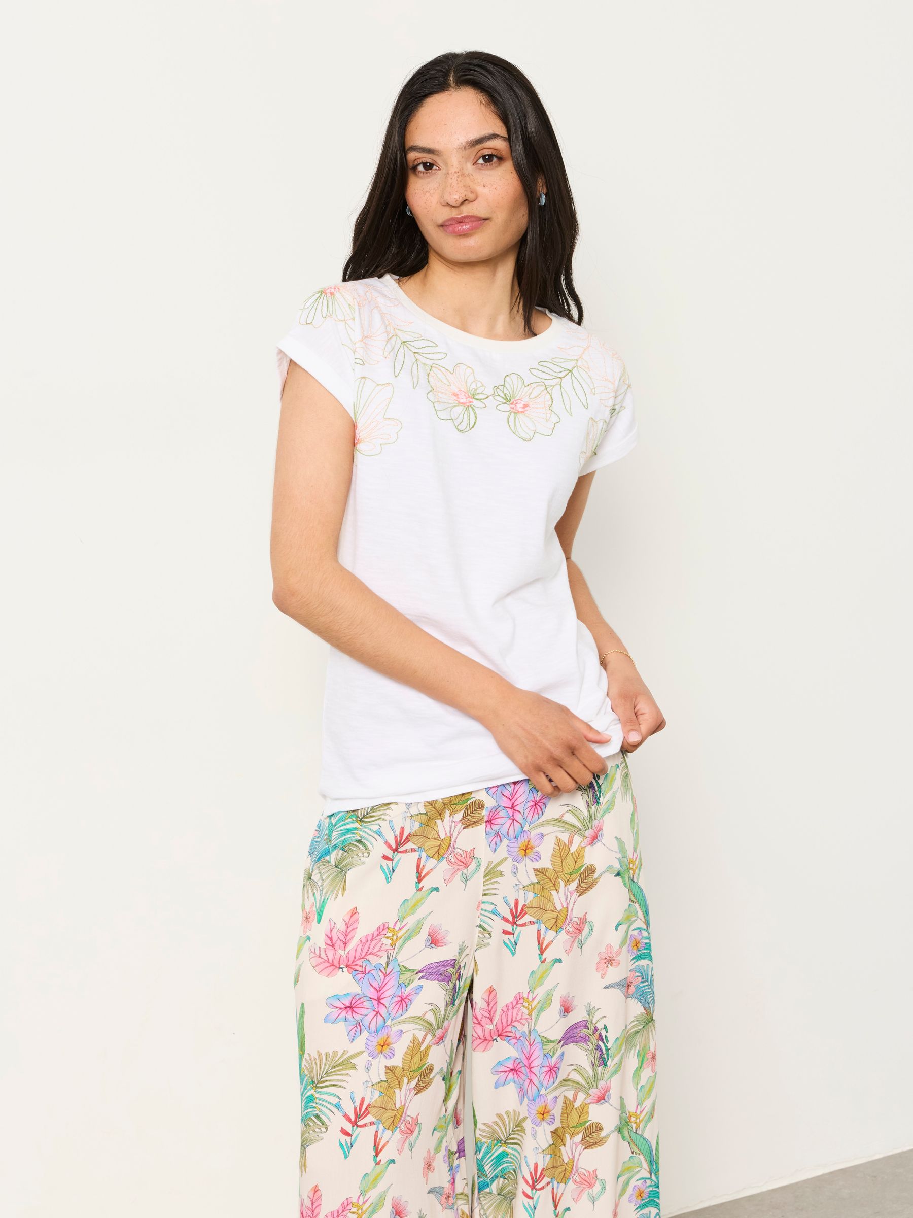 Ivy White Embroidered Placement Floral T-Shirt - Image 1 of 5 Ivy White Embroidered Placement Floral T-Shirt - Image 1 of 5