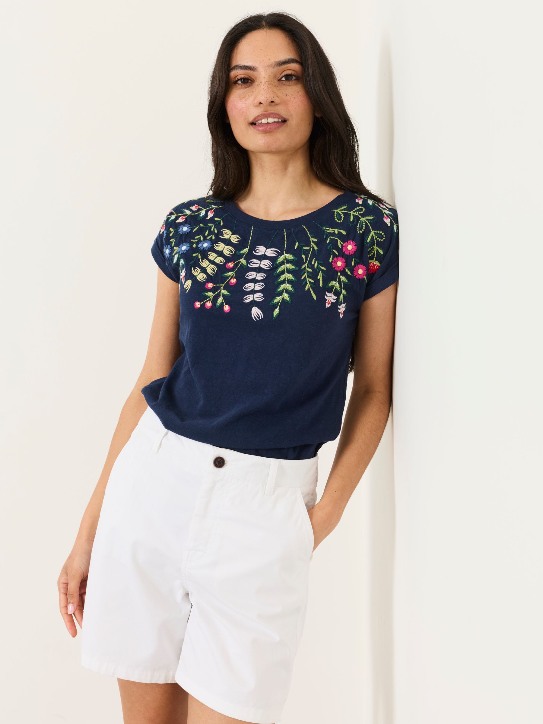 Ivy Navy Floral Embroidered T-Shirt in Navy - Image 2 of 6 Ivy Navy Floral Embroidered T-Shirt in Navy - Image 2 of 6